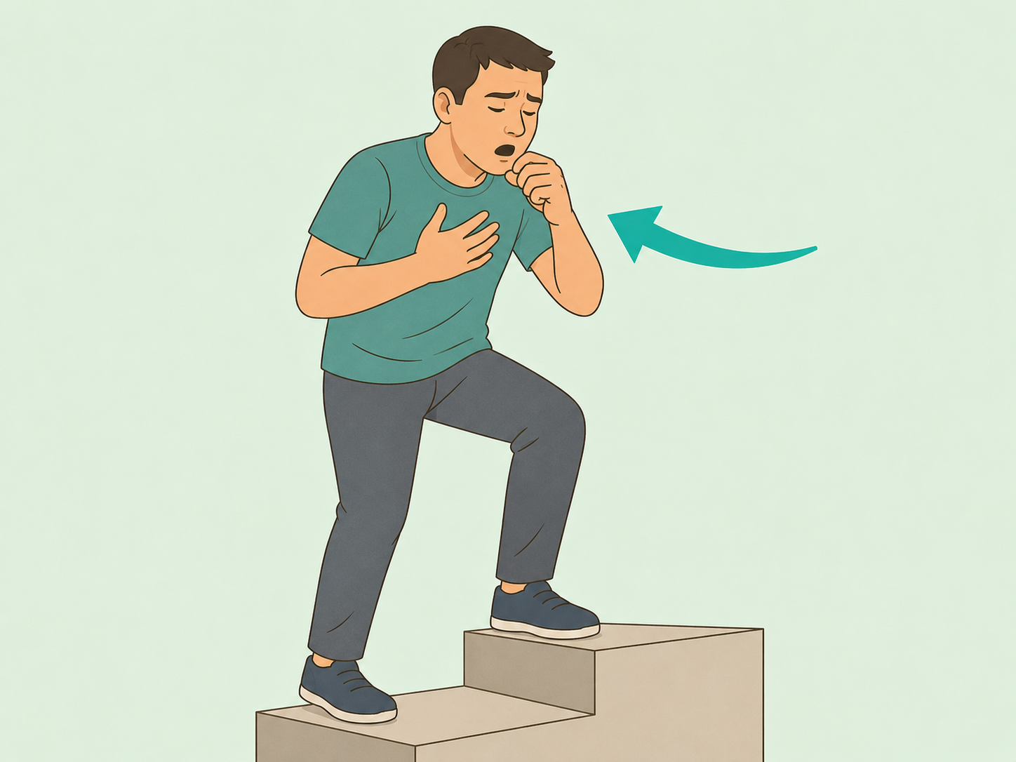 Person noticing shortness of breath during light activity.