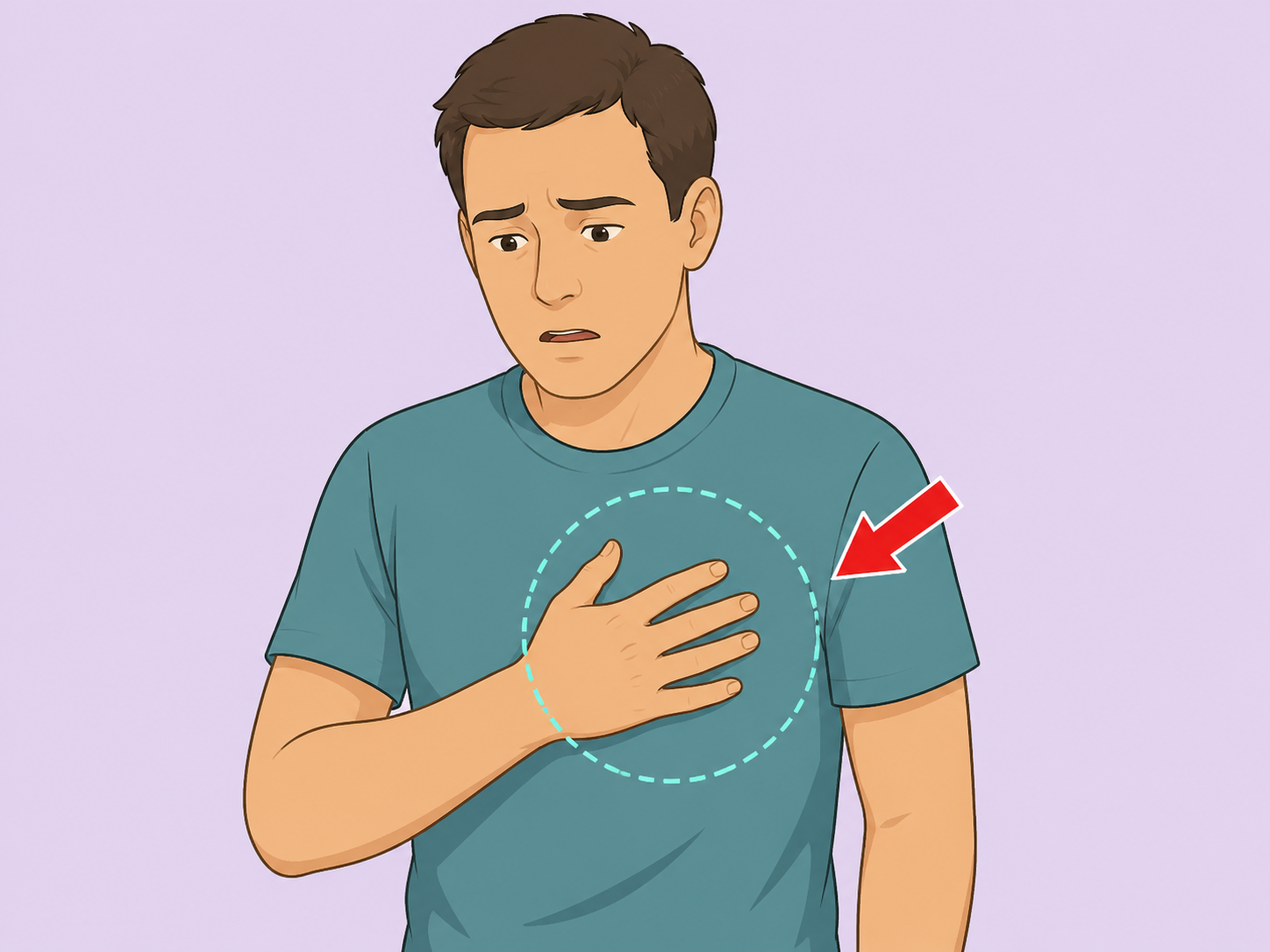 Person noticing a racing heartbeat and a sense that something is wrong.