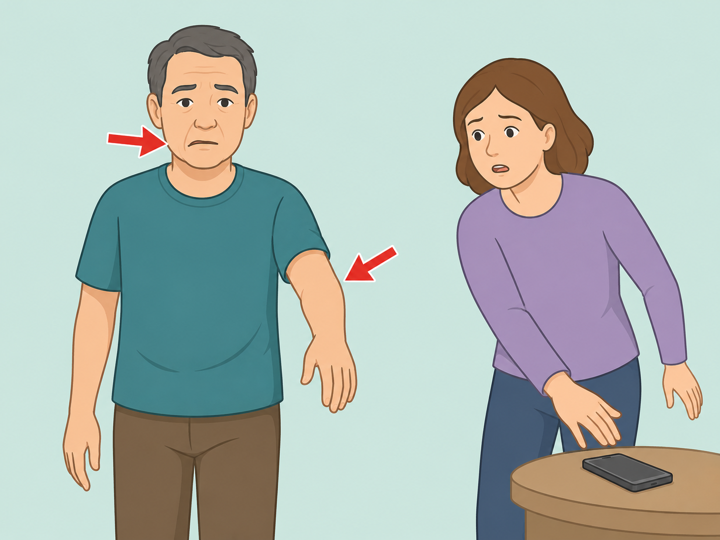 Person acting fast for face drooping and arm weakness.