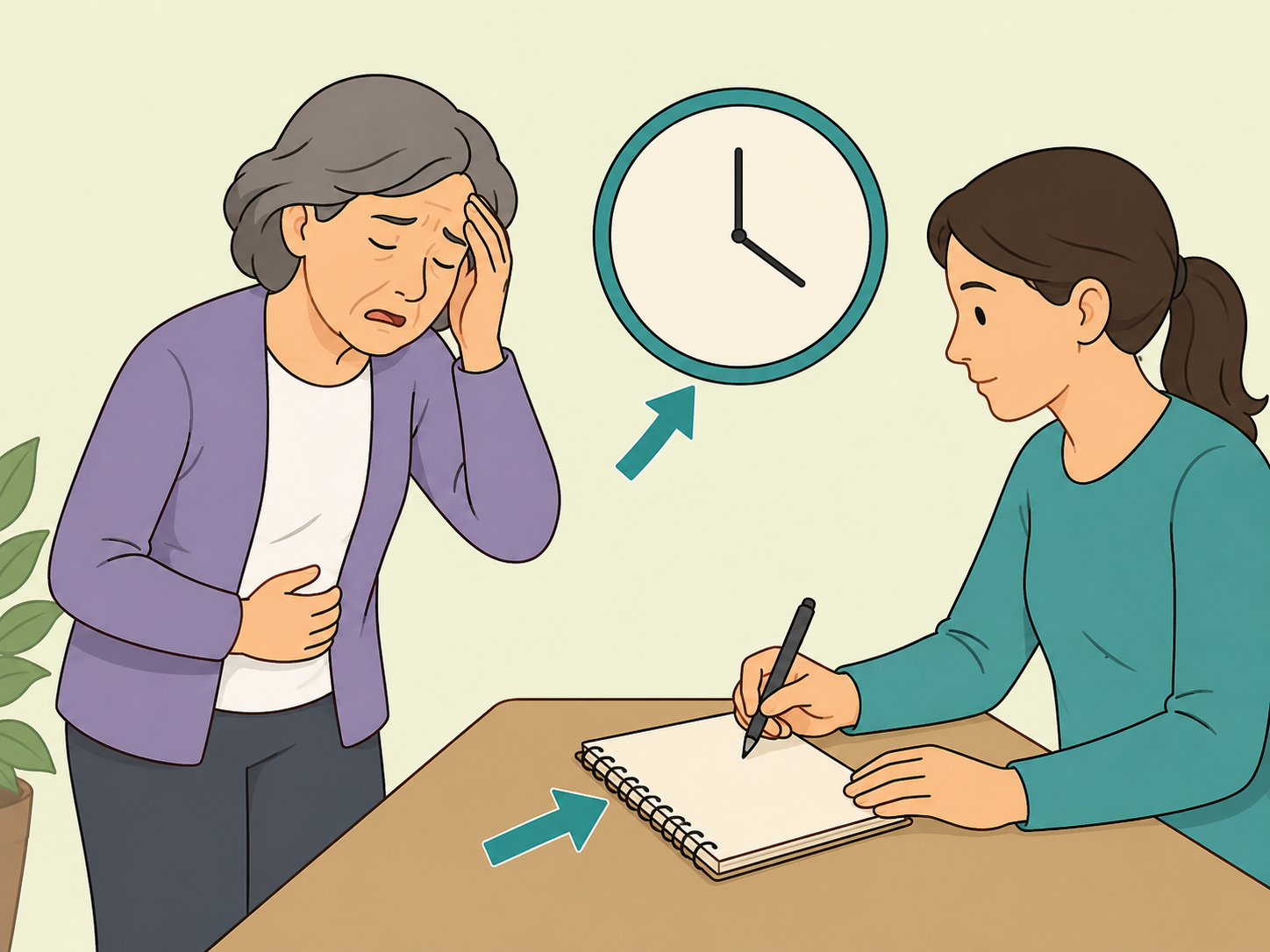 Caregiver noting the time when possible stroke symptoms began.