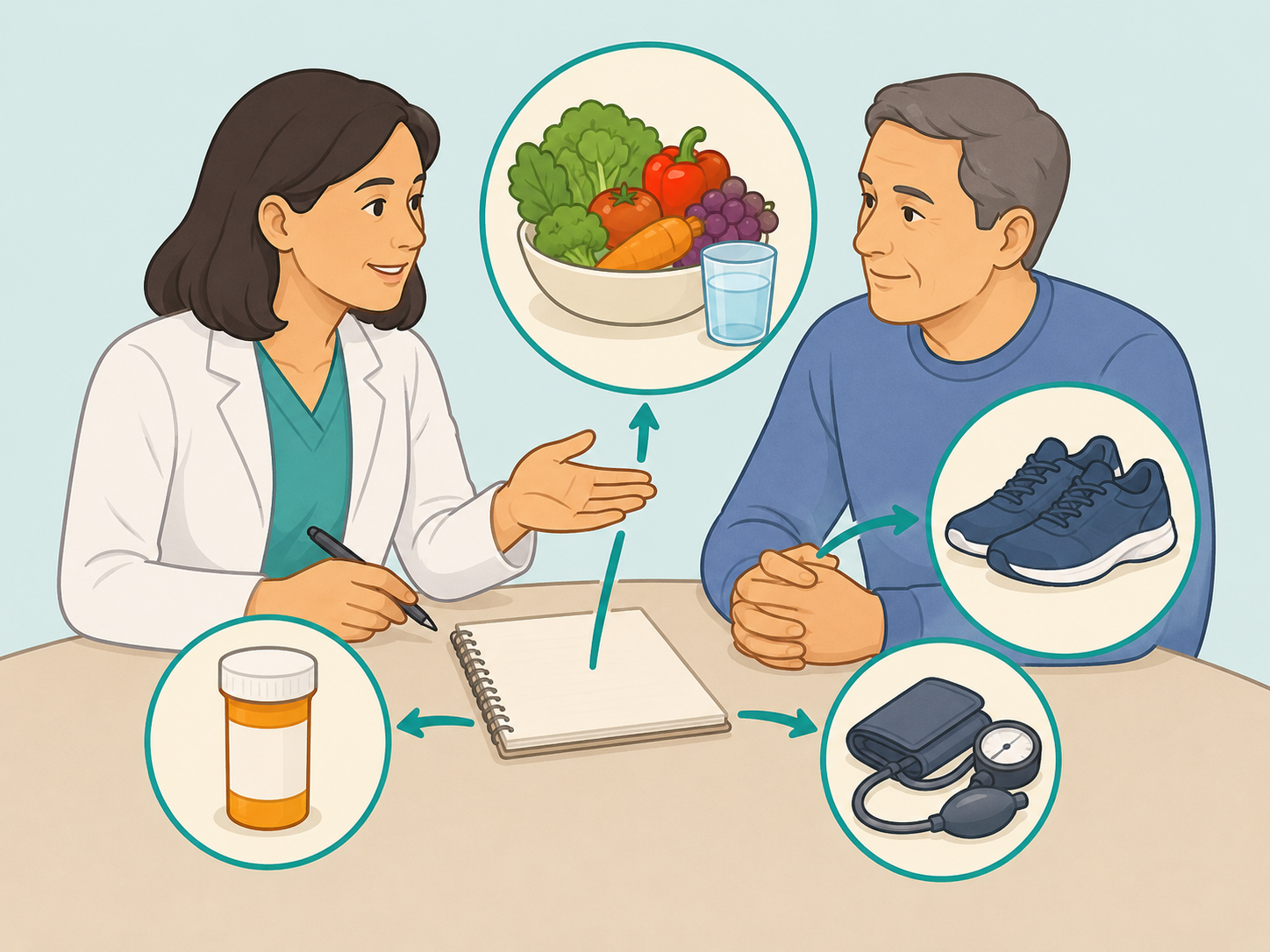 Patient and clinician planning stroke prevention habits and medical care.