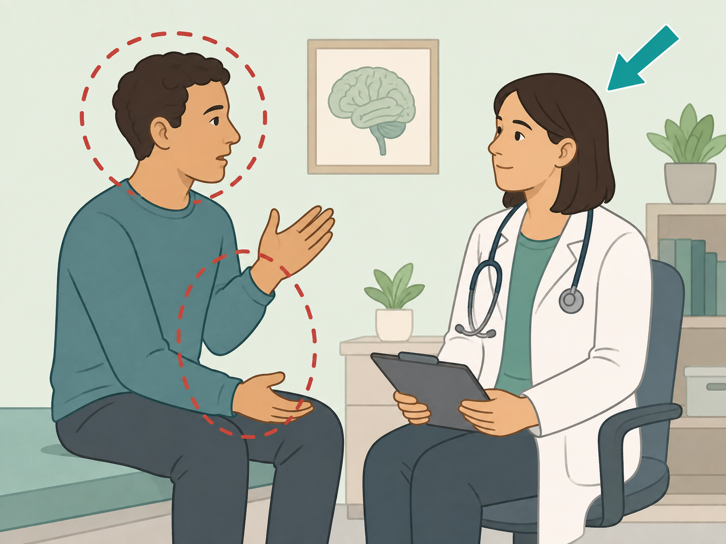 Person talking with a doctor about concerning stroke-like symptoms.