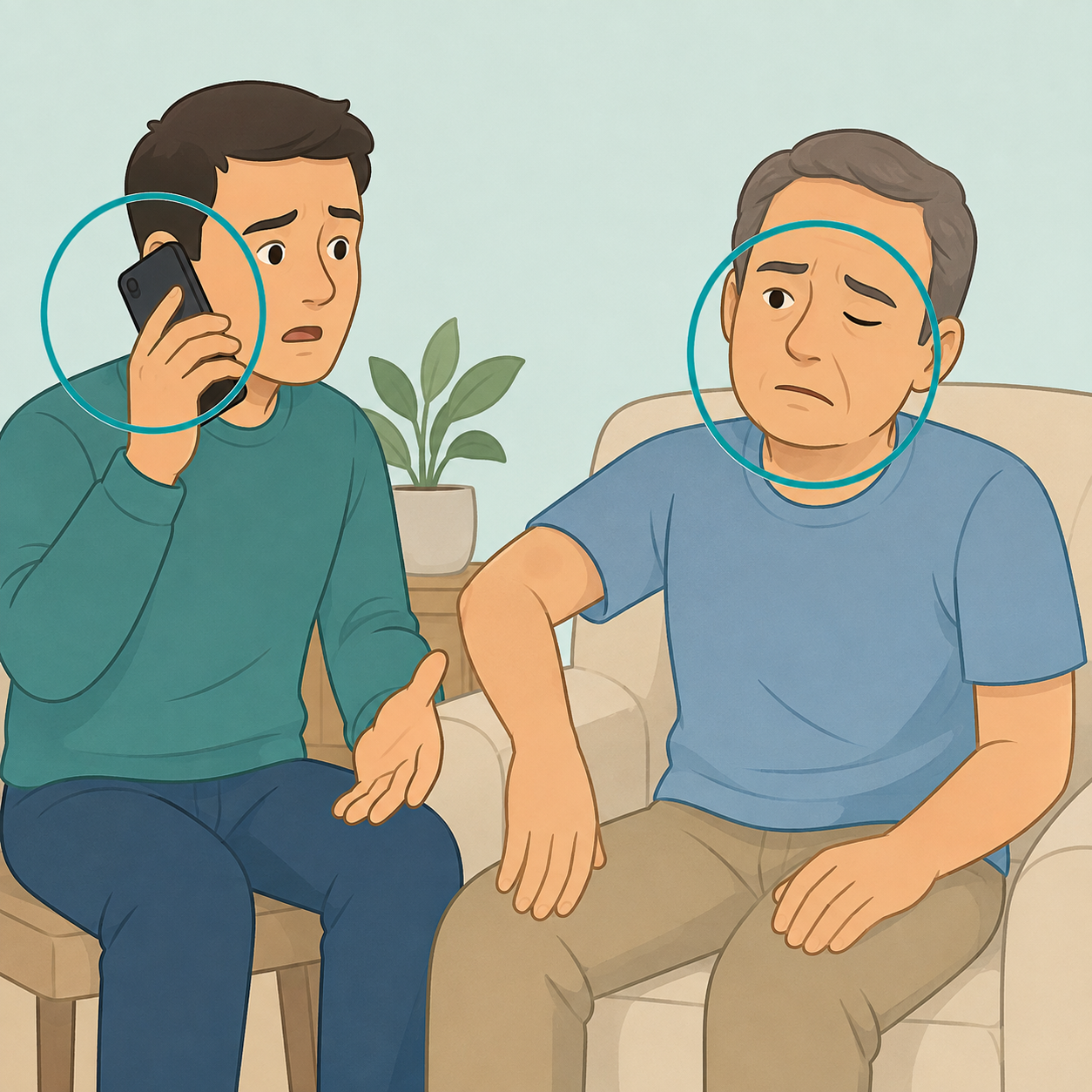 Illustration of a person calling emergency services for possible stroke symptoms.