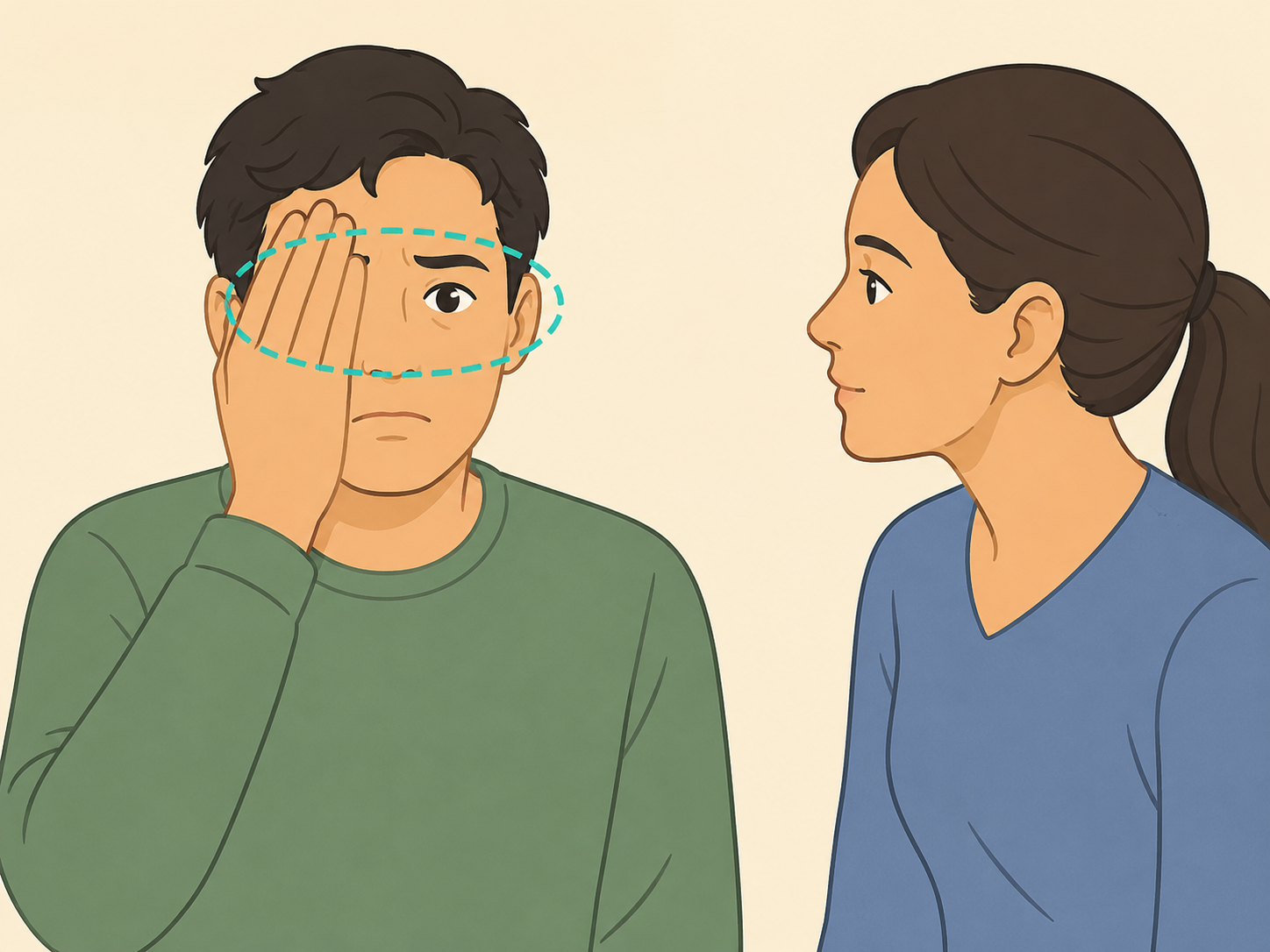 Person noticing sudden vision changes.