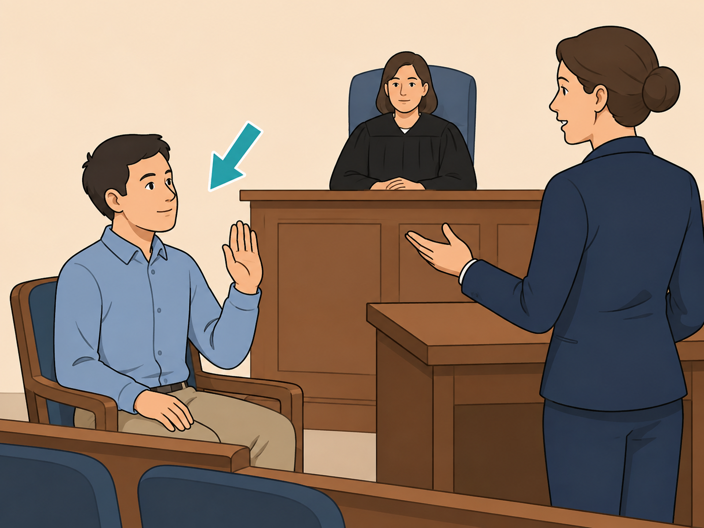 A person waiting to be recognized before speaking in court.
