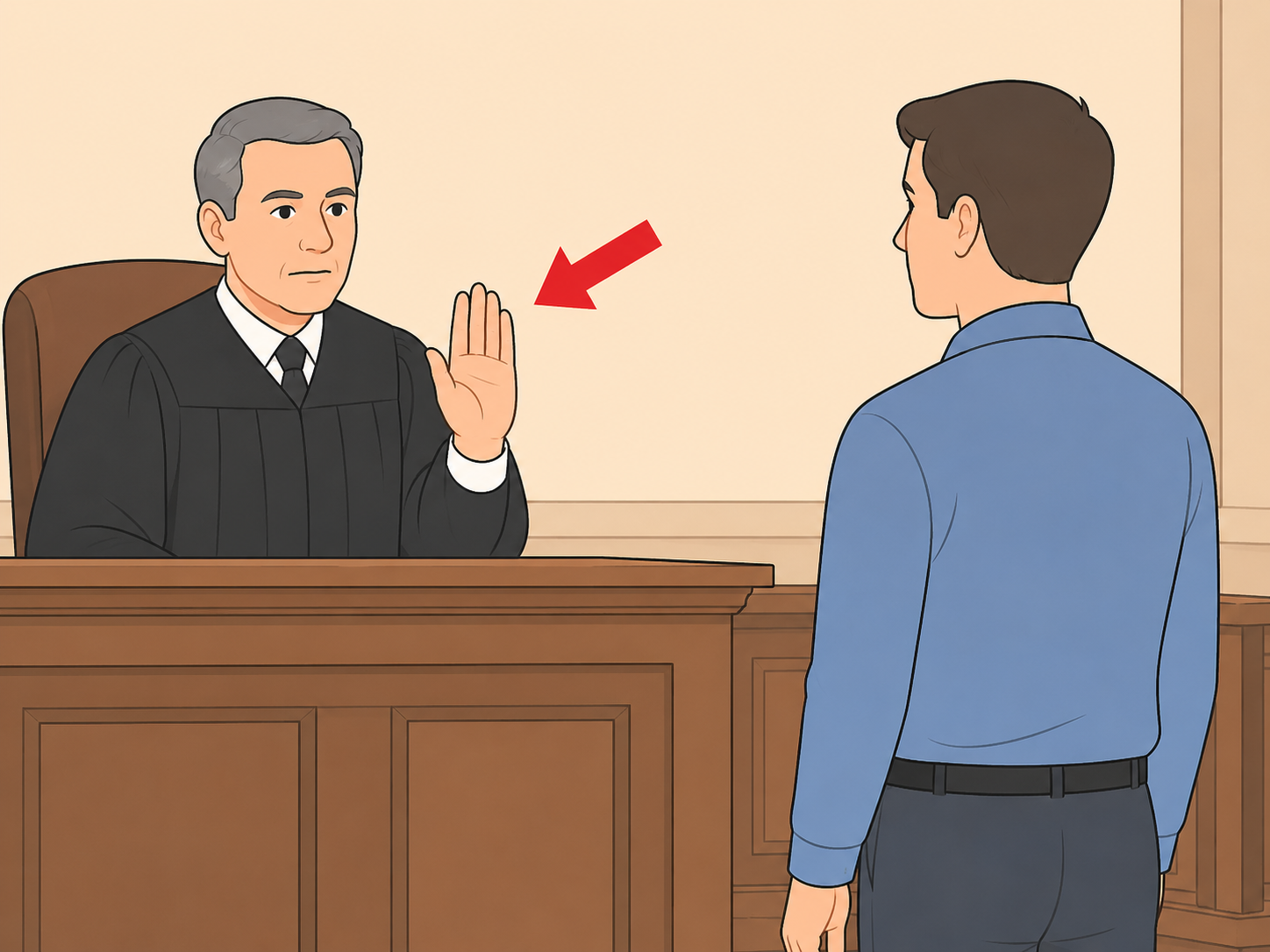 A person taking a judge's warning seriously in court.