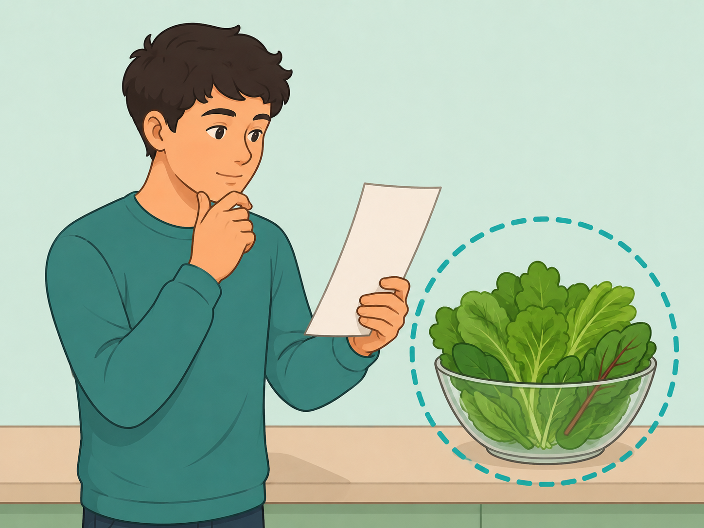 Person reviewing vegetable safety before preparing leafy greens.