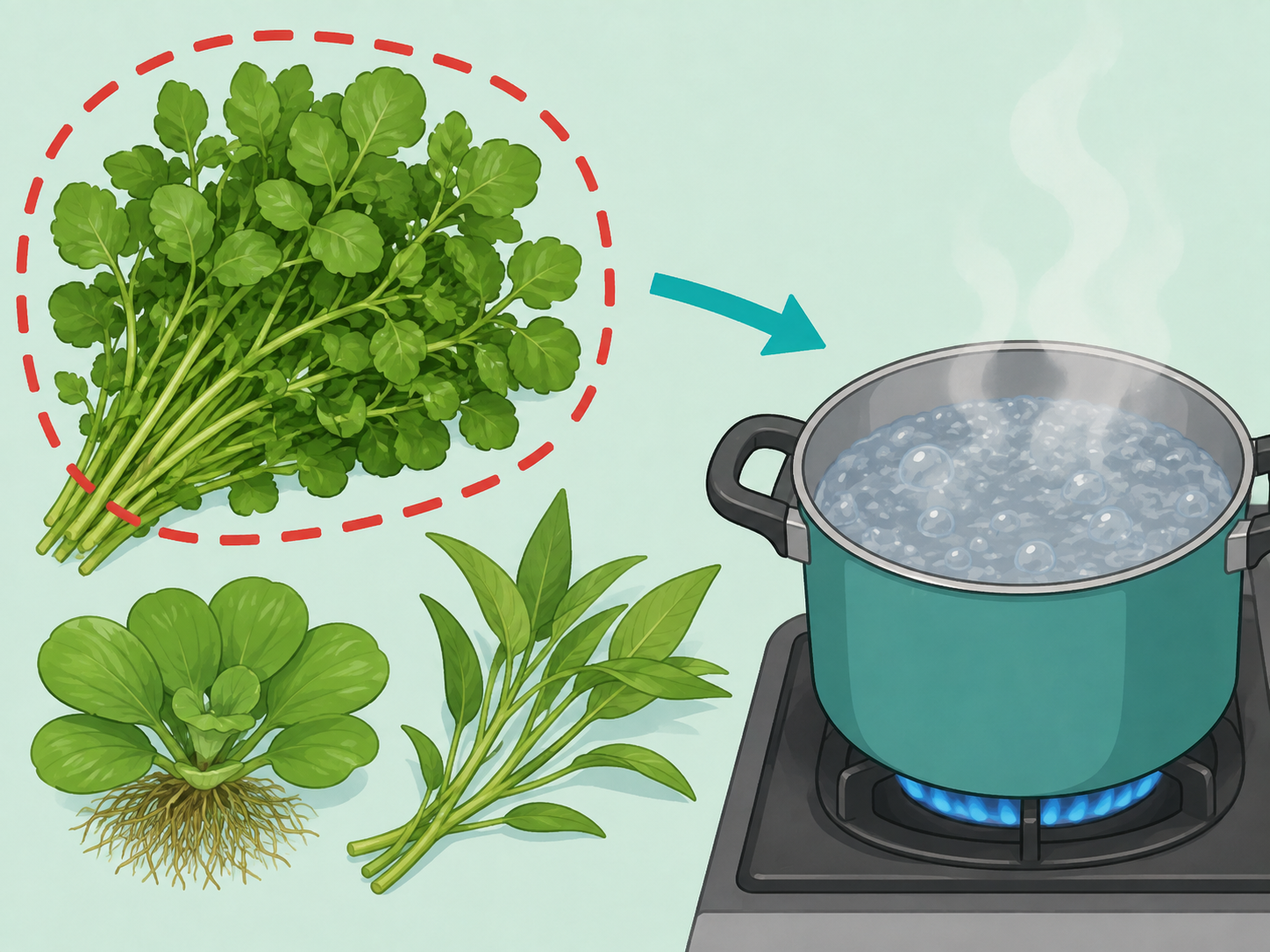 Watercress shown as a higher-risk raw freshwater plant to cook.
