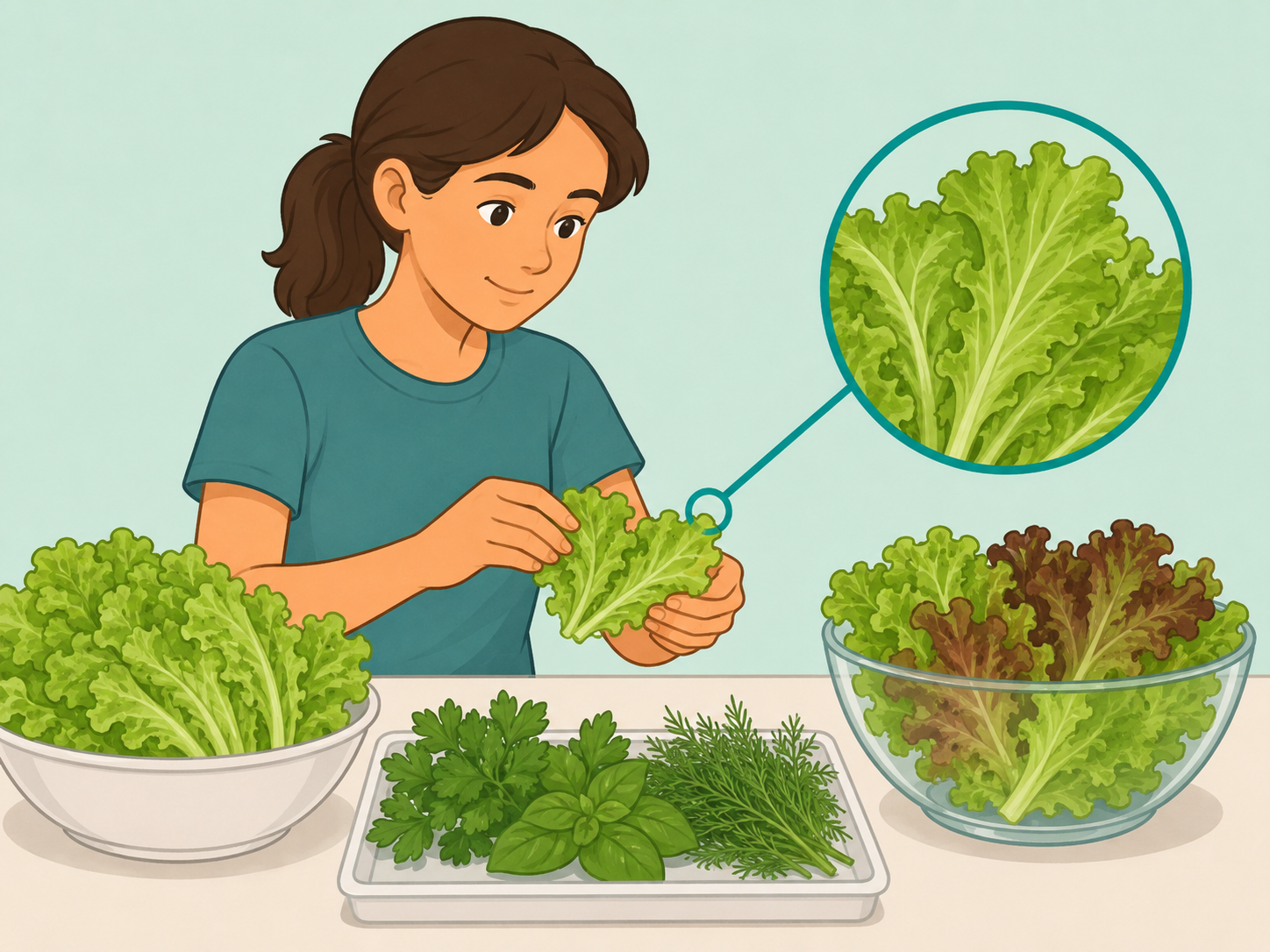 Person checking leafy produce that can be involved in parasite outbreaks.