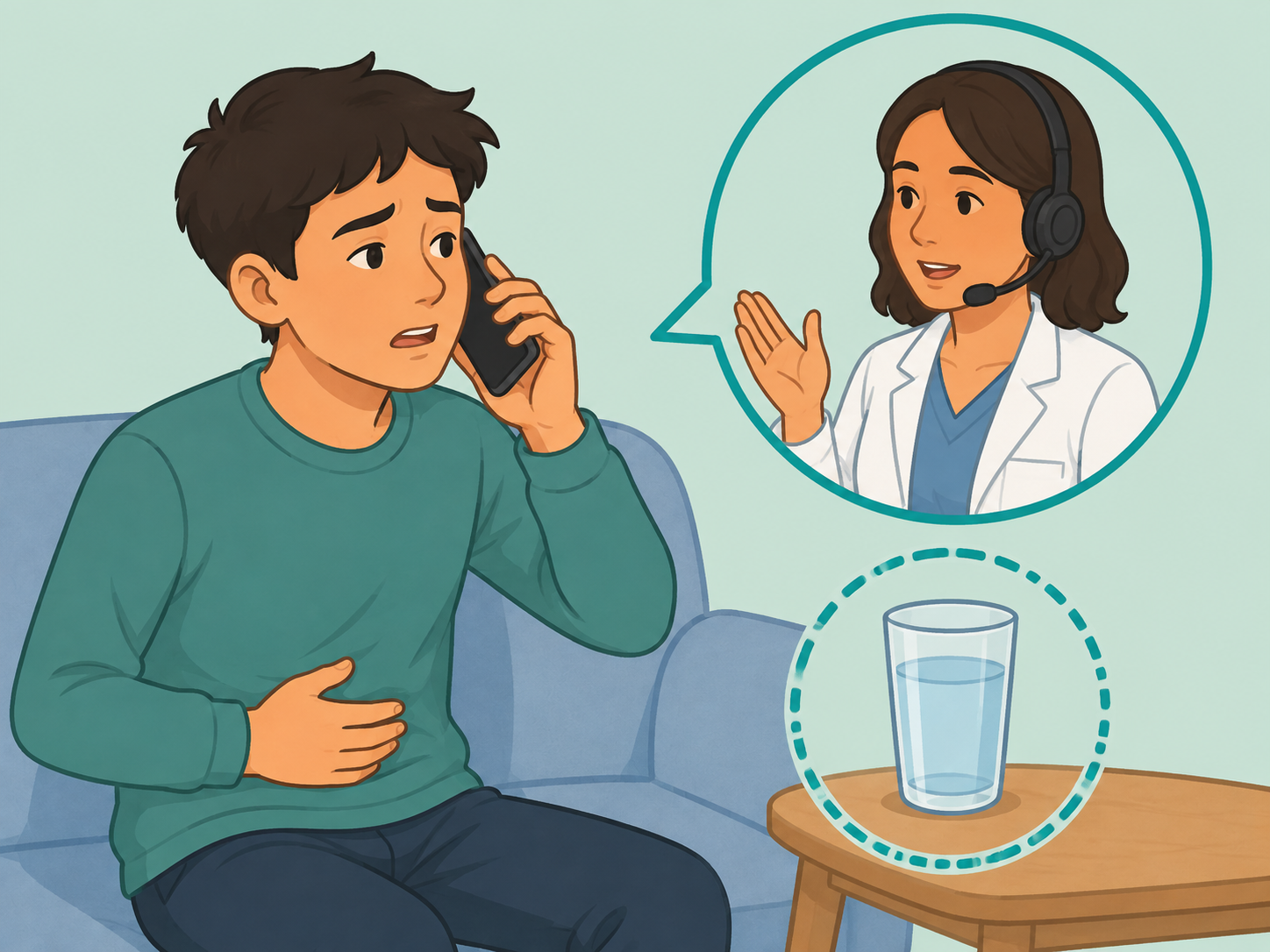 Person calling a doctor after persistent digestive symptoms.