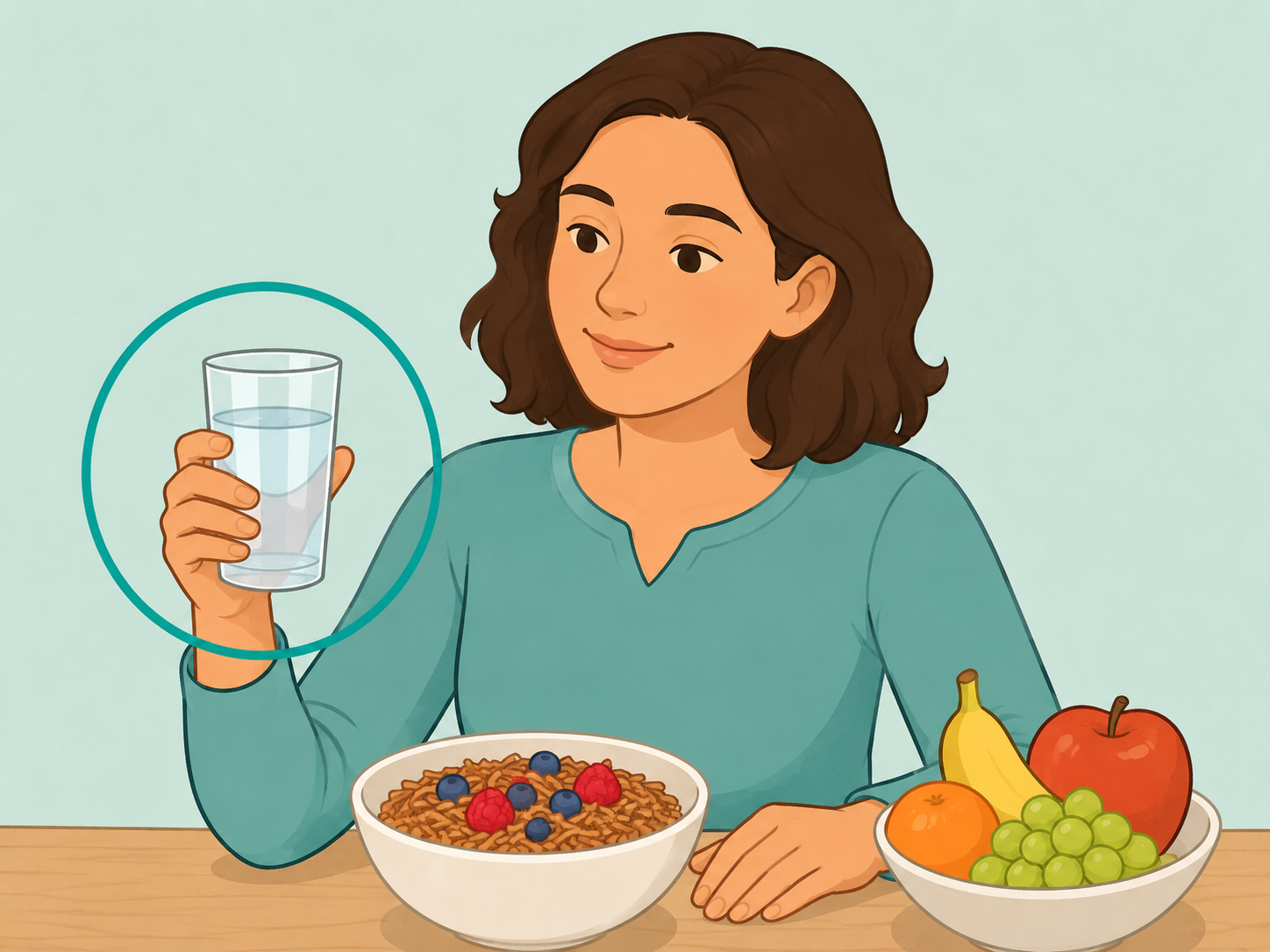 Person drinking water while increasing fiber for constipation relief.