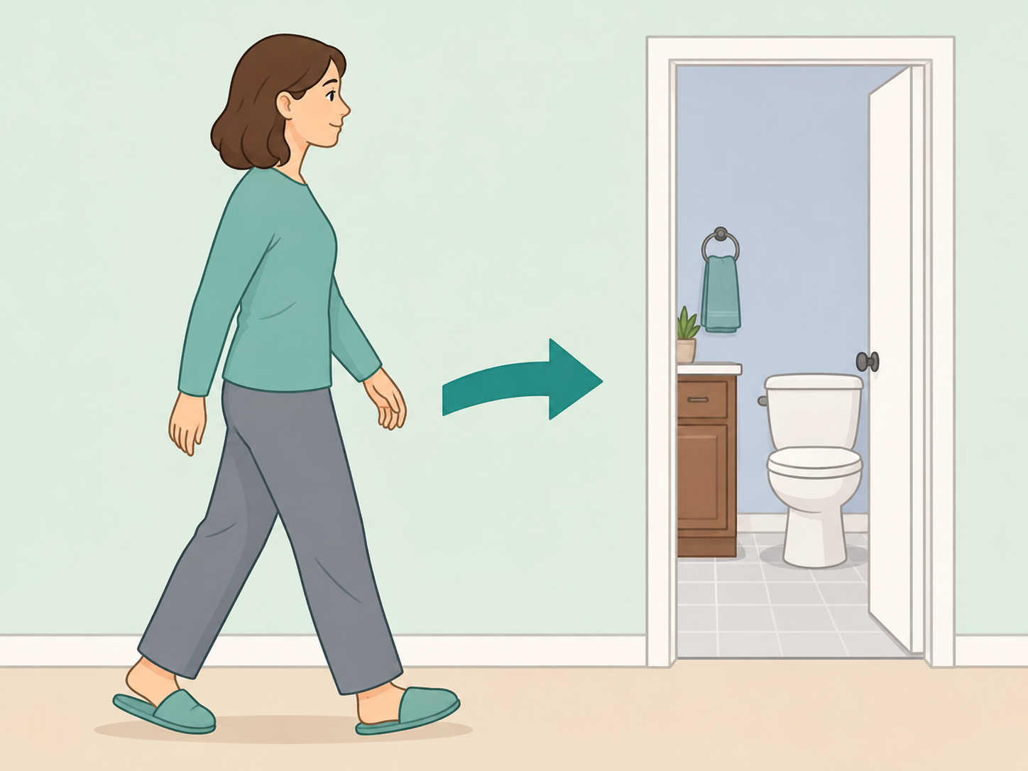 Person responding promptly to the urge to use the bathroom.