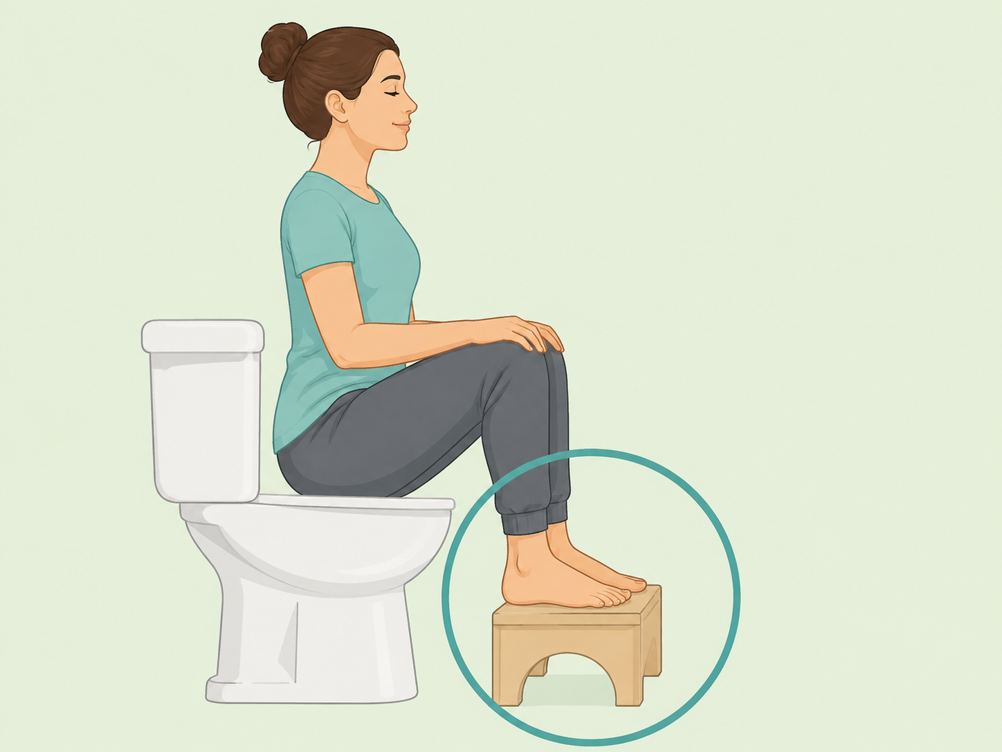 Person using a low footstool for an easier toilet posture.