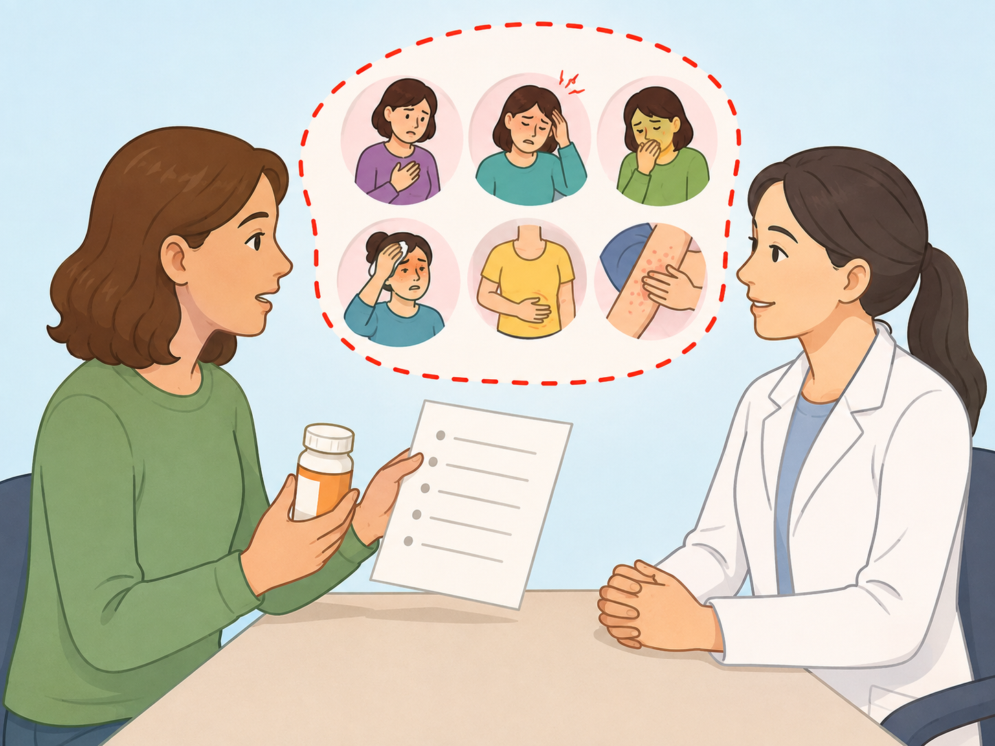Person discussing constipation warning signs and medicines with a healthcare professional.