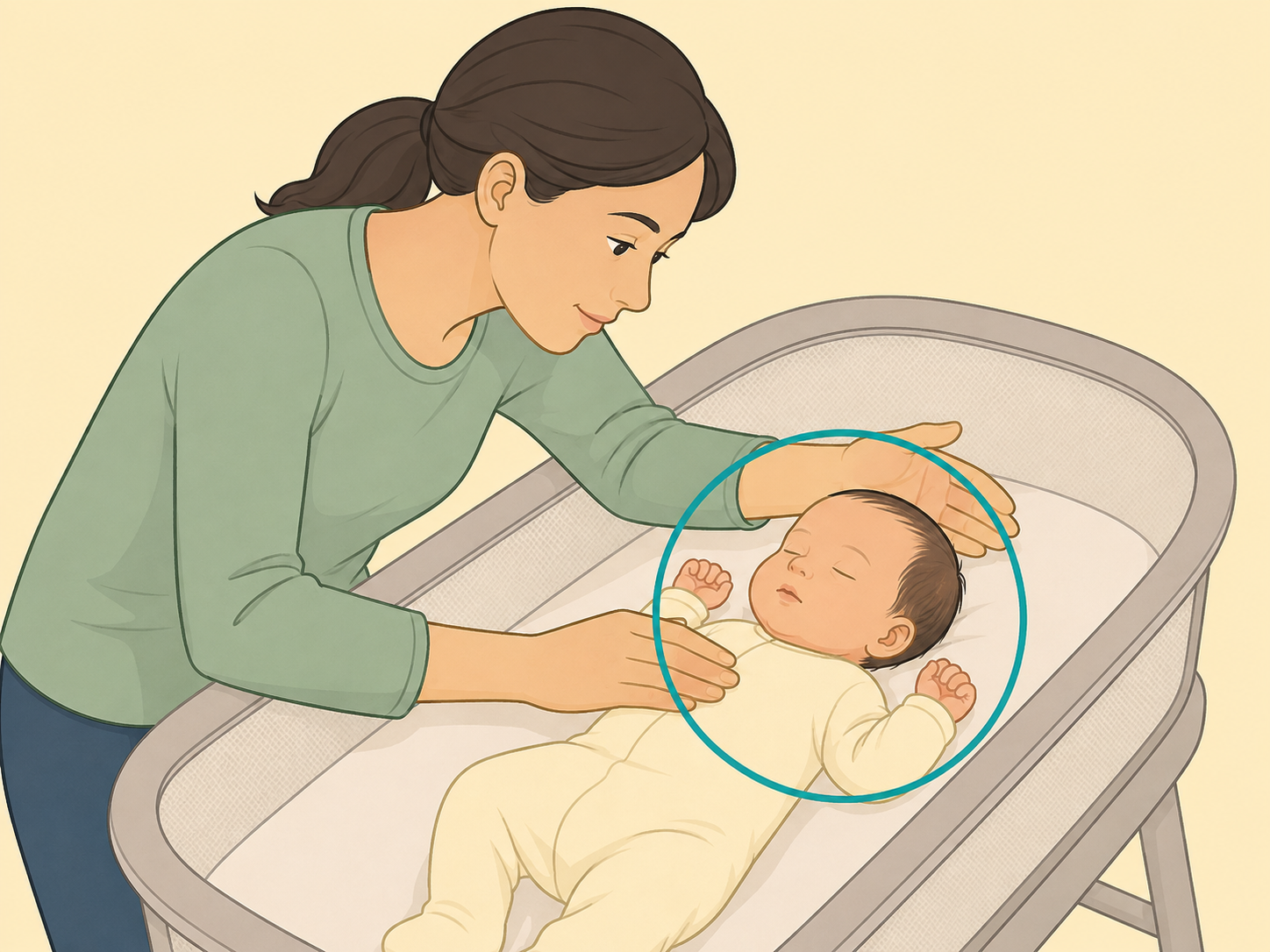 Adult checking a newborn’s breathing, color, and alertness.