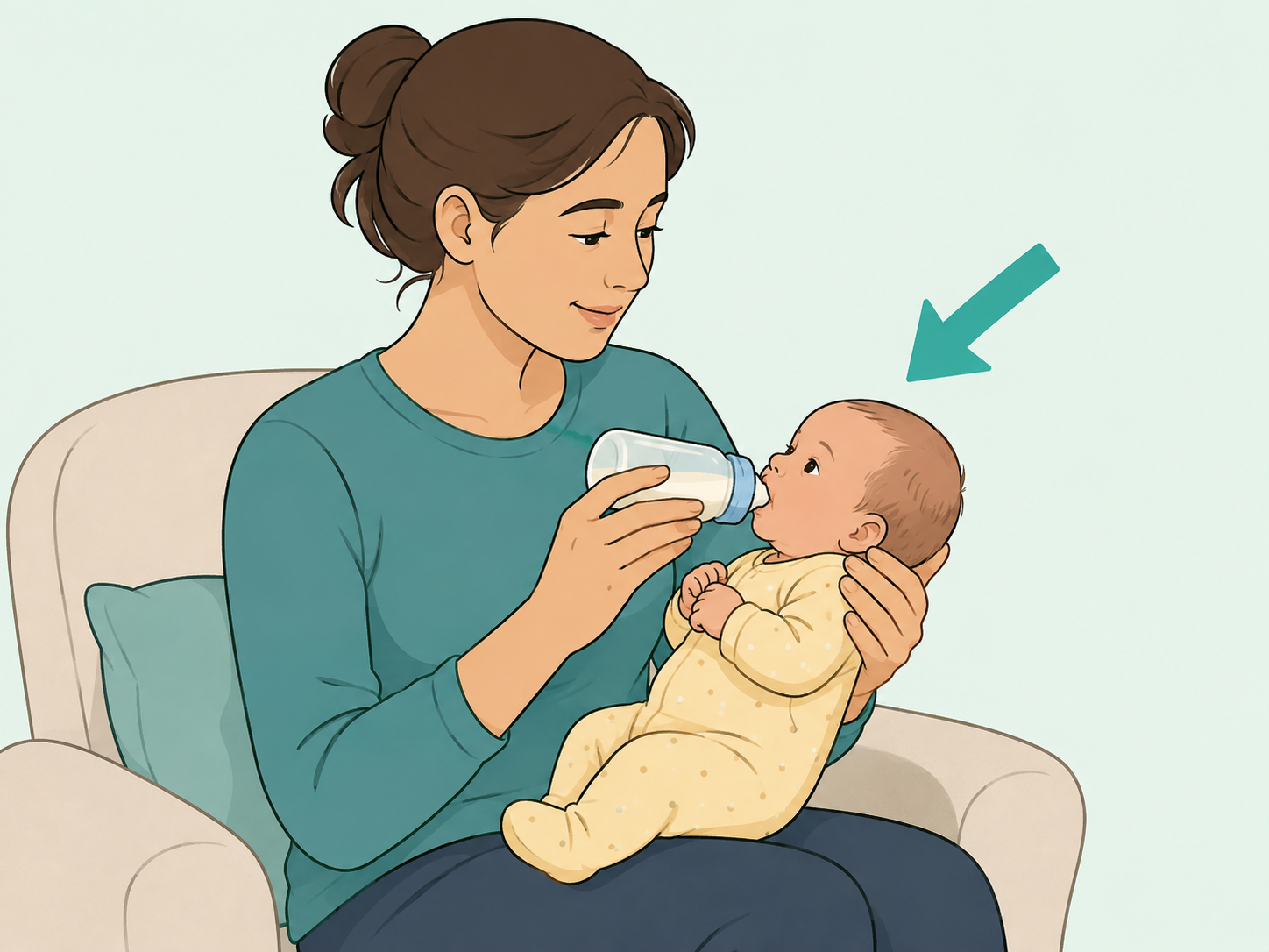 Adult safely offering breast milk or formula to an awake newborn.