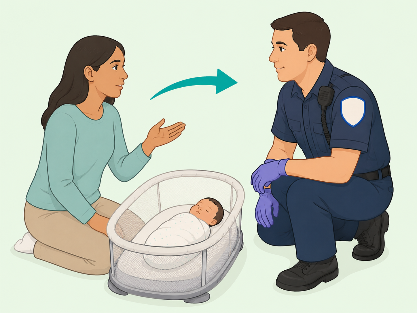 Adult reporting a newborn safety concern to a professional responder.