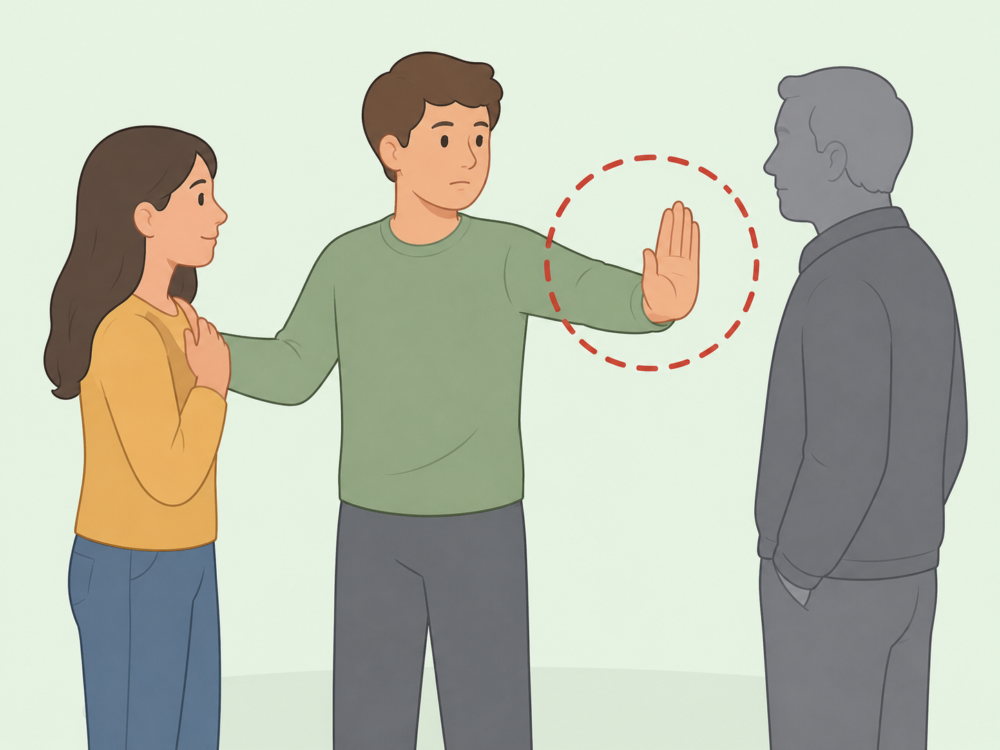 Person stopping a friend from entering a risky dating test.