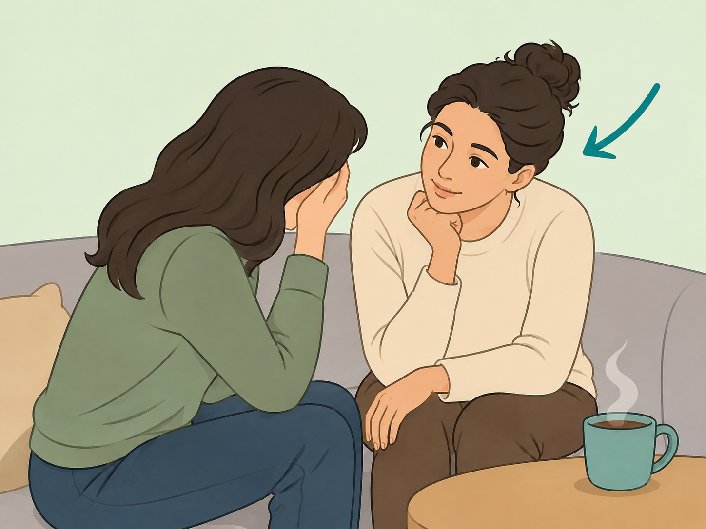 Person supporting a friend who feels affected by sad news.
