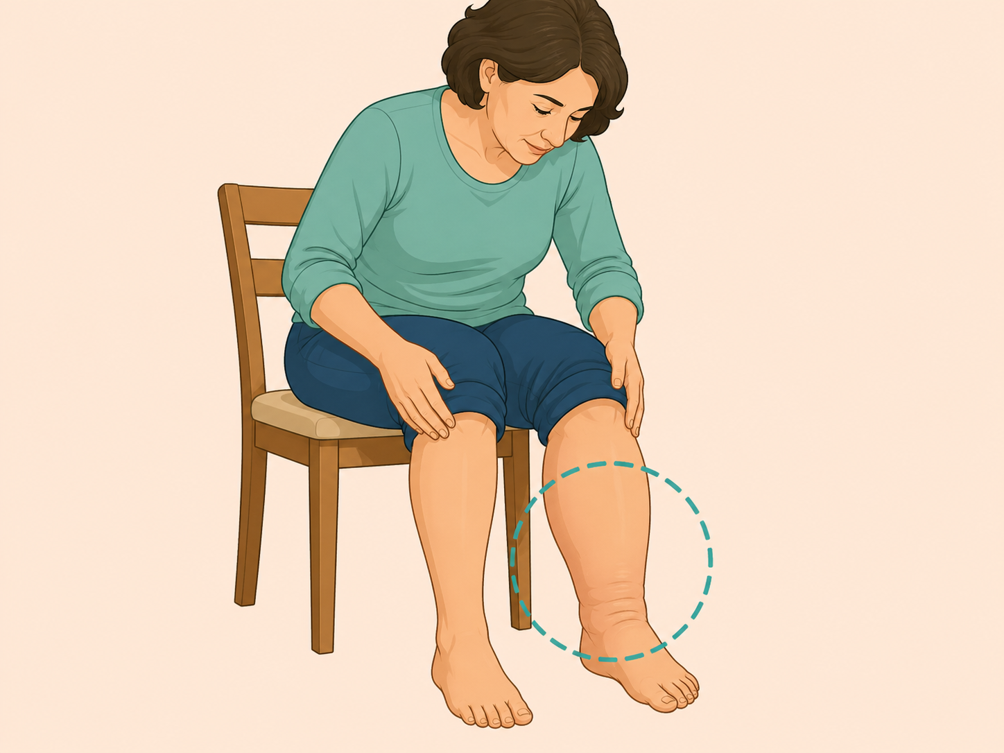 Person comparing both legs and noticing swelling on one side.