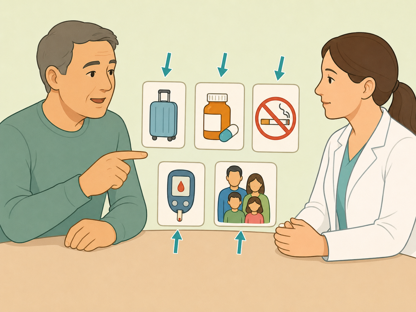 Person reviewing clot and pancreatic risk factors with a clinician.