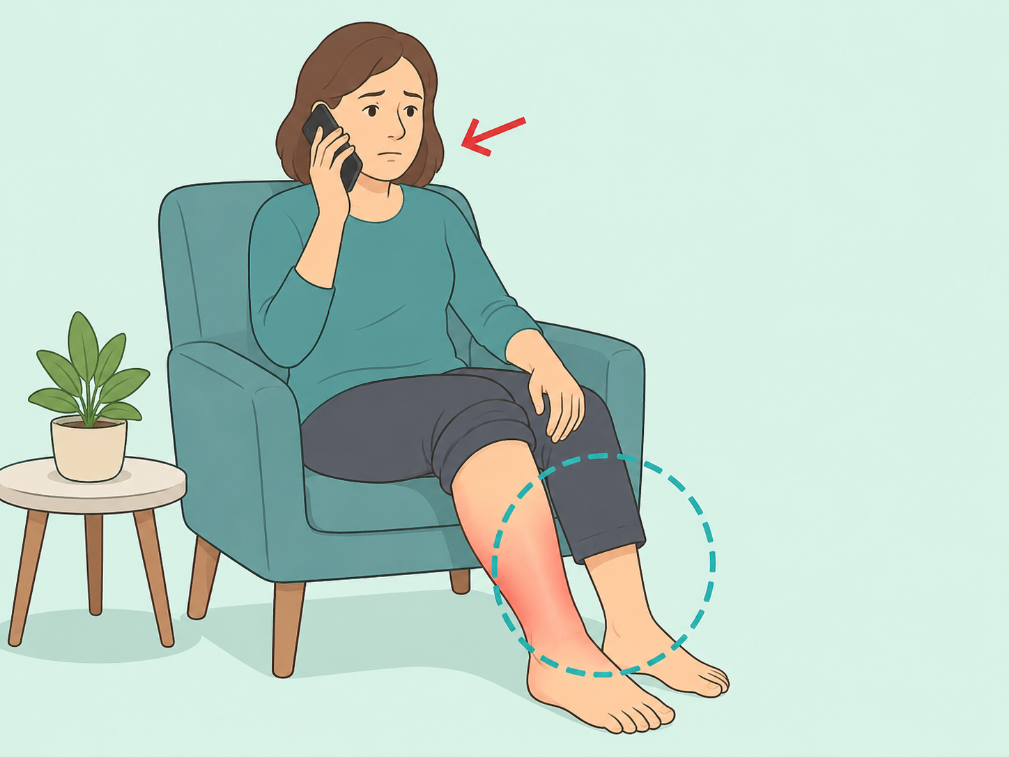 Person calling a doctor about sudden leg swelling.