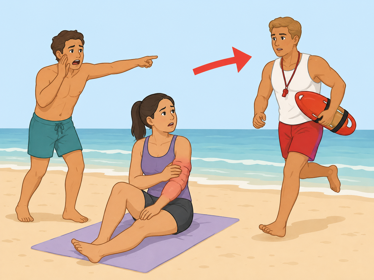 A beachgoer seeking medical help after serious sting symptoms.