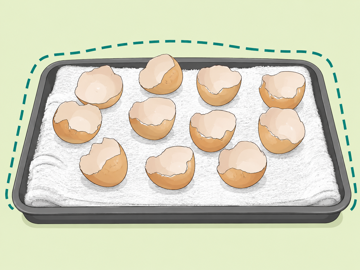 Eggshells drying completely on a tray.