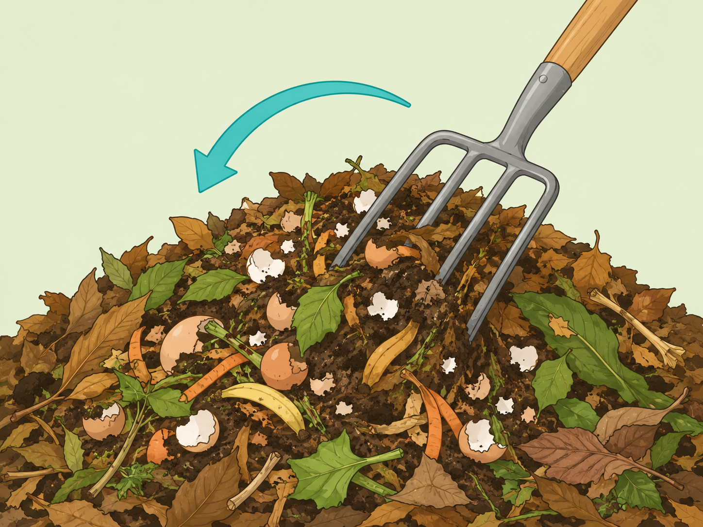 Compost being mixed so eggshells break down better.