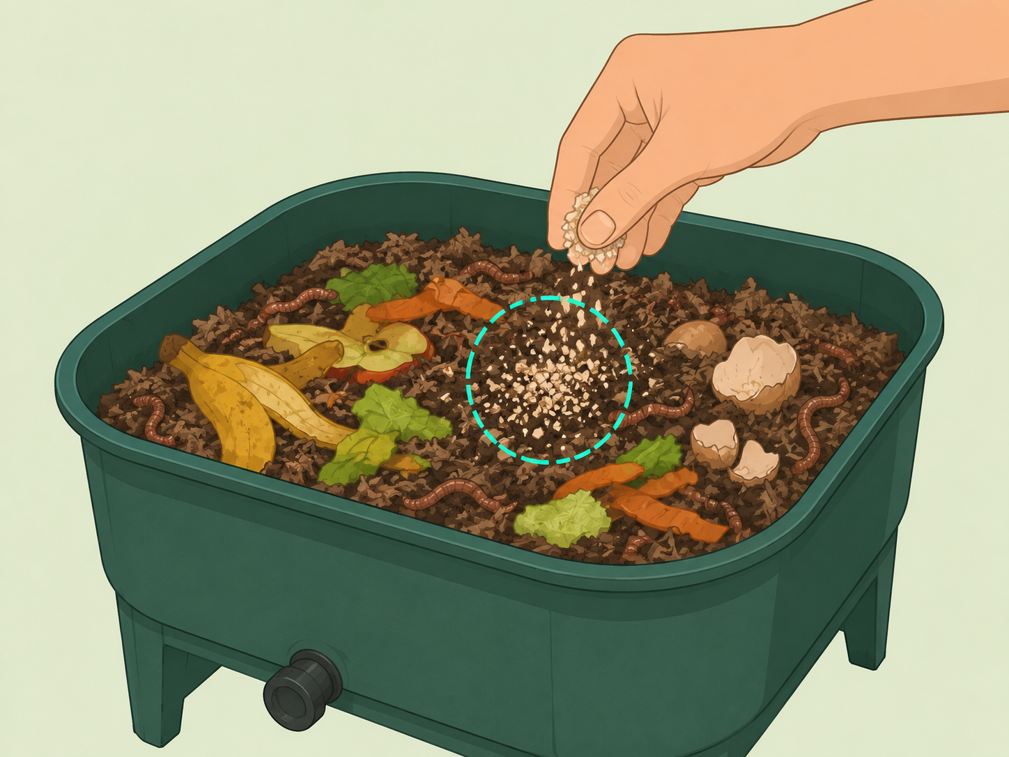 Finely crushed eggshells added to a worm bin as grit.