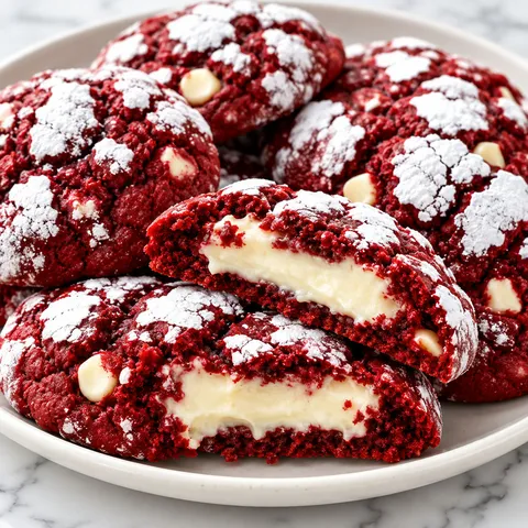 Red velvet stuffed cookies with creamy cheesecake centers