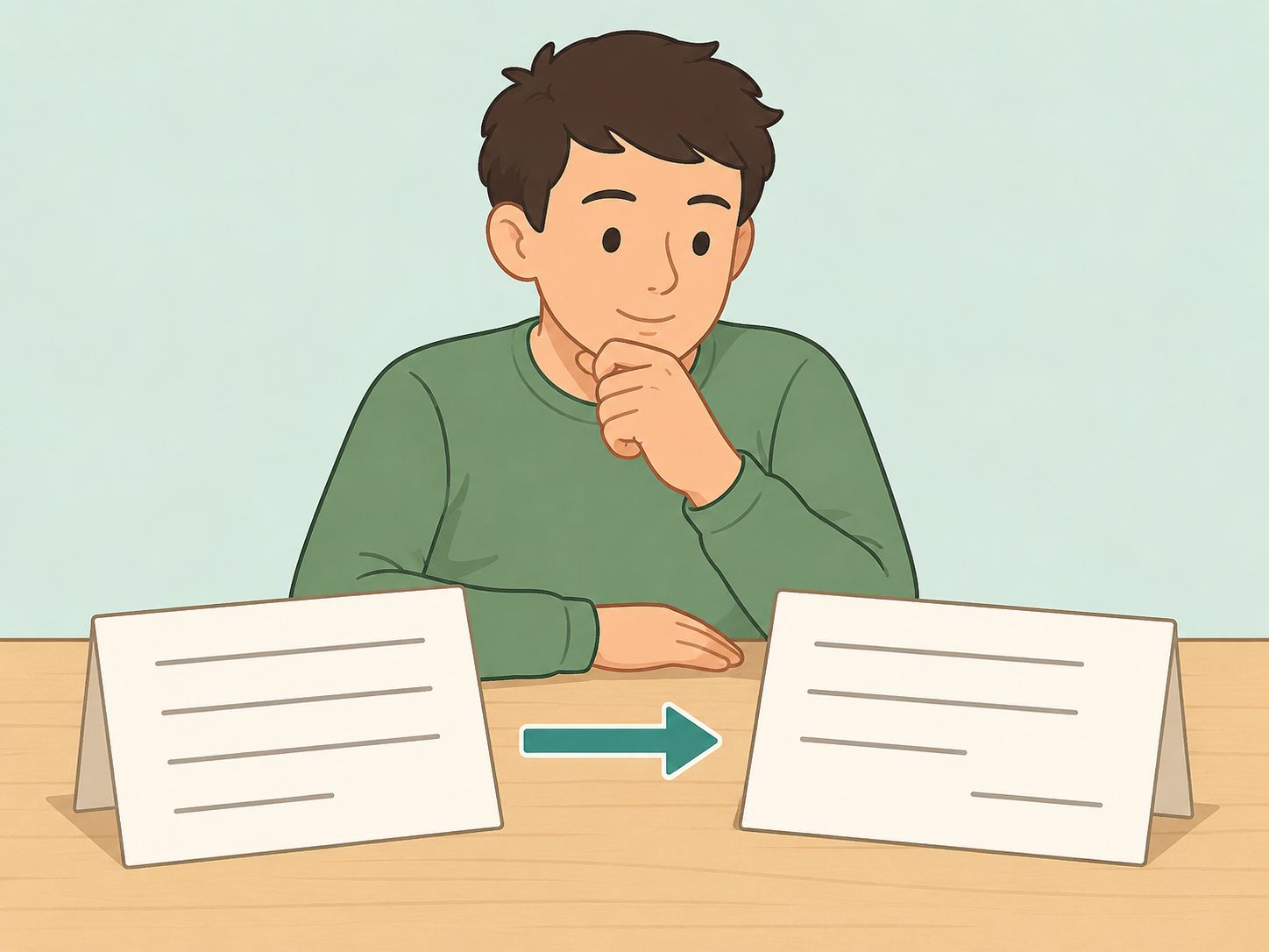 Person comparing two versions of a riddle before choosing an answer.