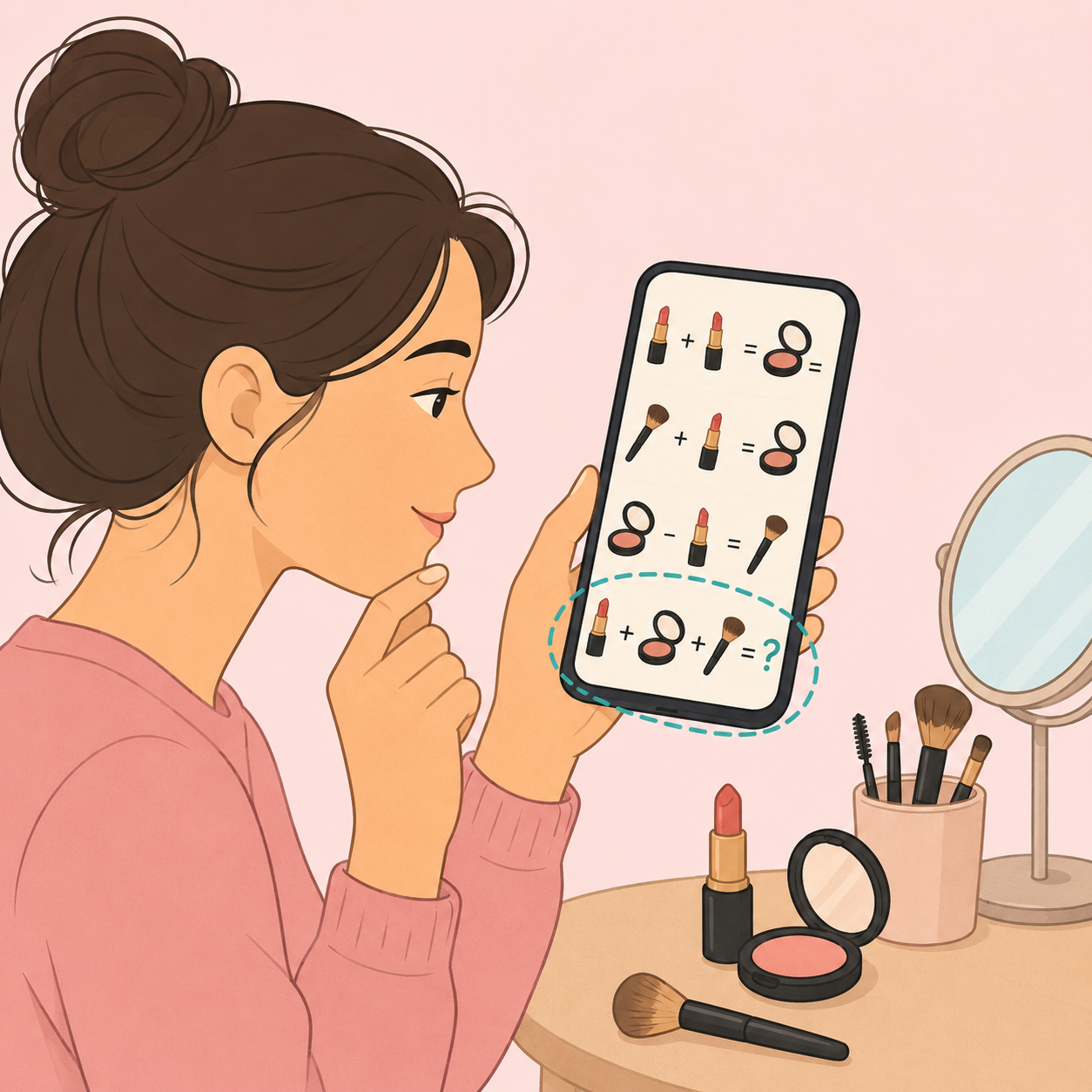 Person checking a beauty-themed viral math puzzle on a phone before answering.