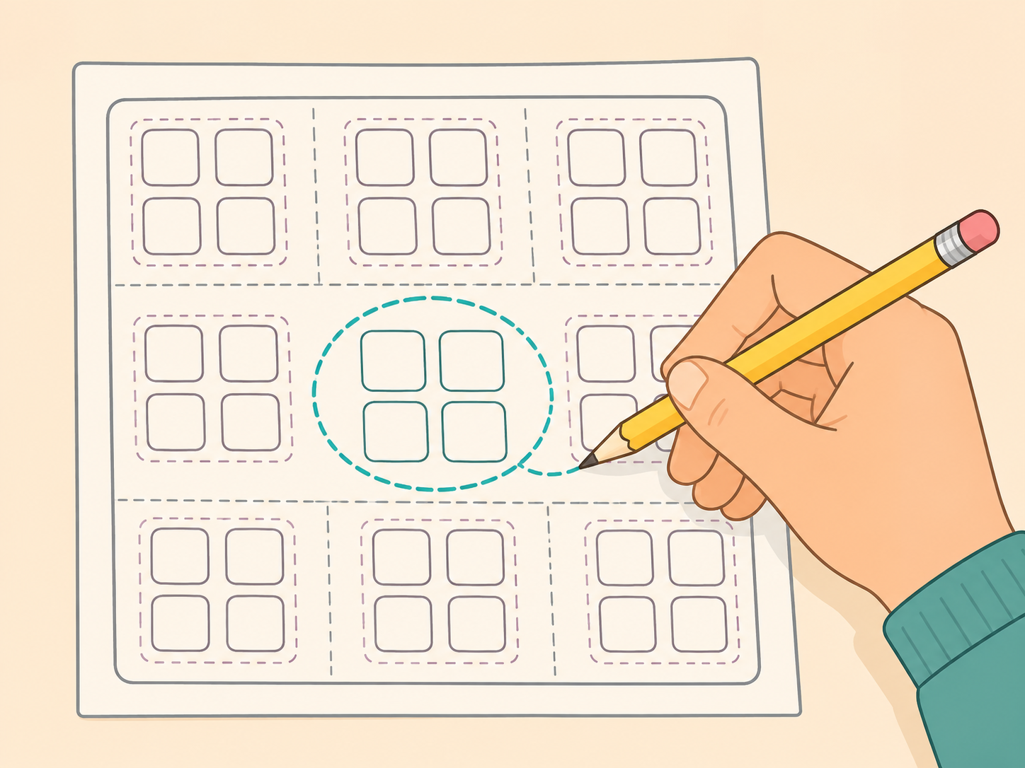 Grouping symbols are marked first in a math puzzle.