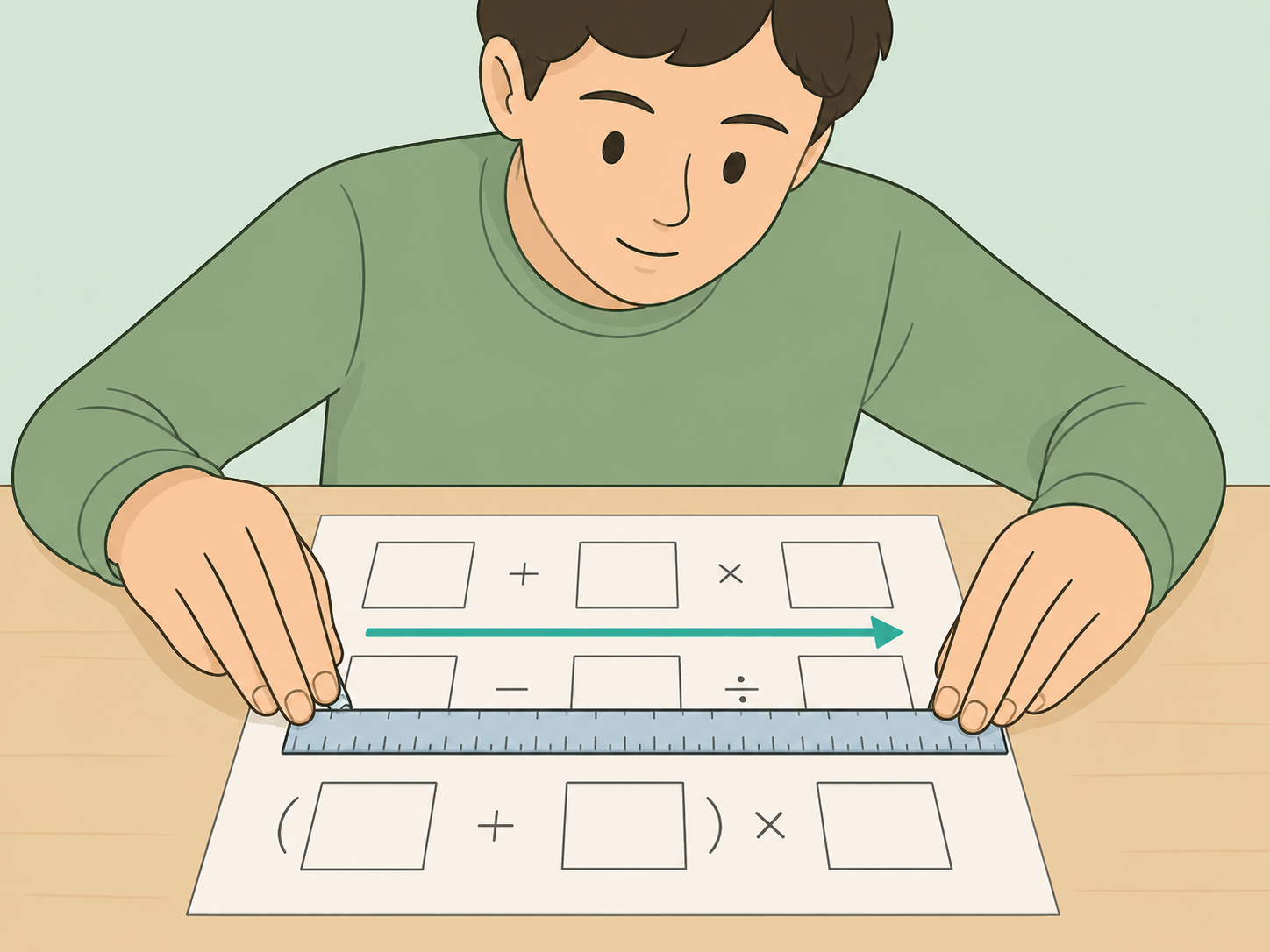 Person works multiplication and division from left to right.