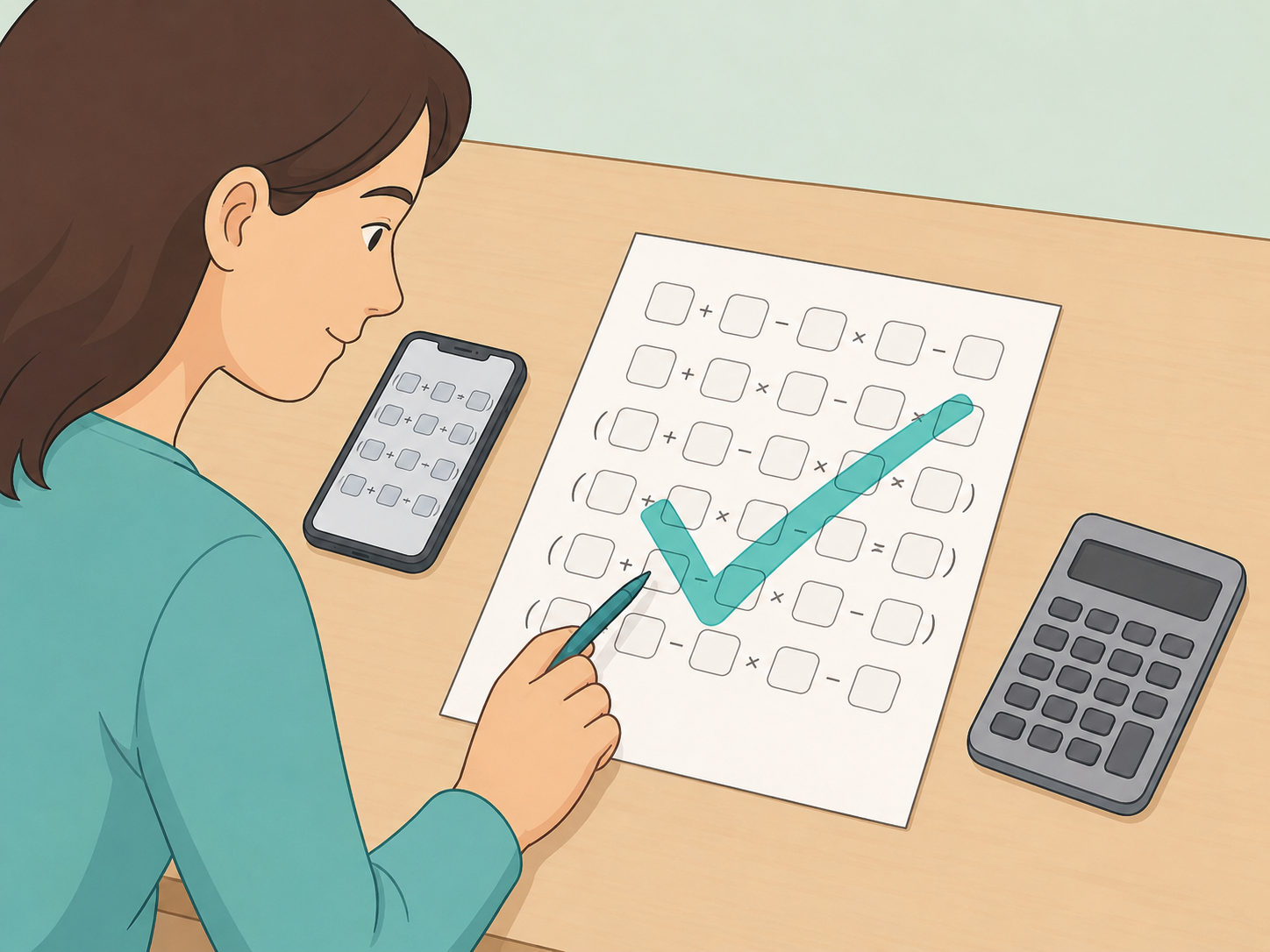 Person checks the final math puzzle answer before posting.