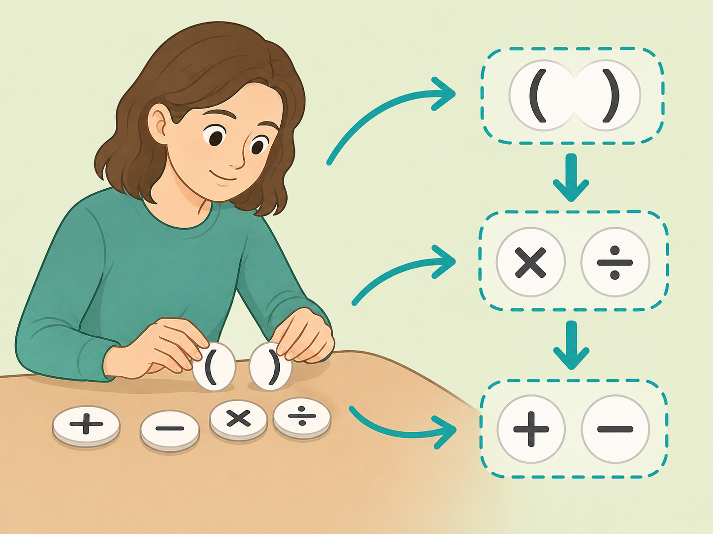 Person organizing a math expression by order of operations.