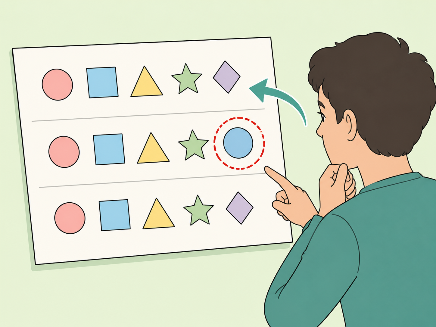 Person looking for a pattern in a visual math puzzle.