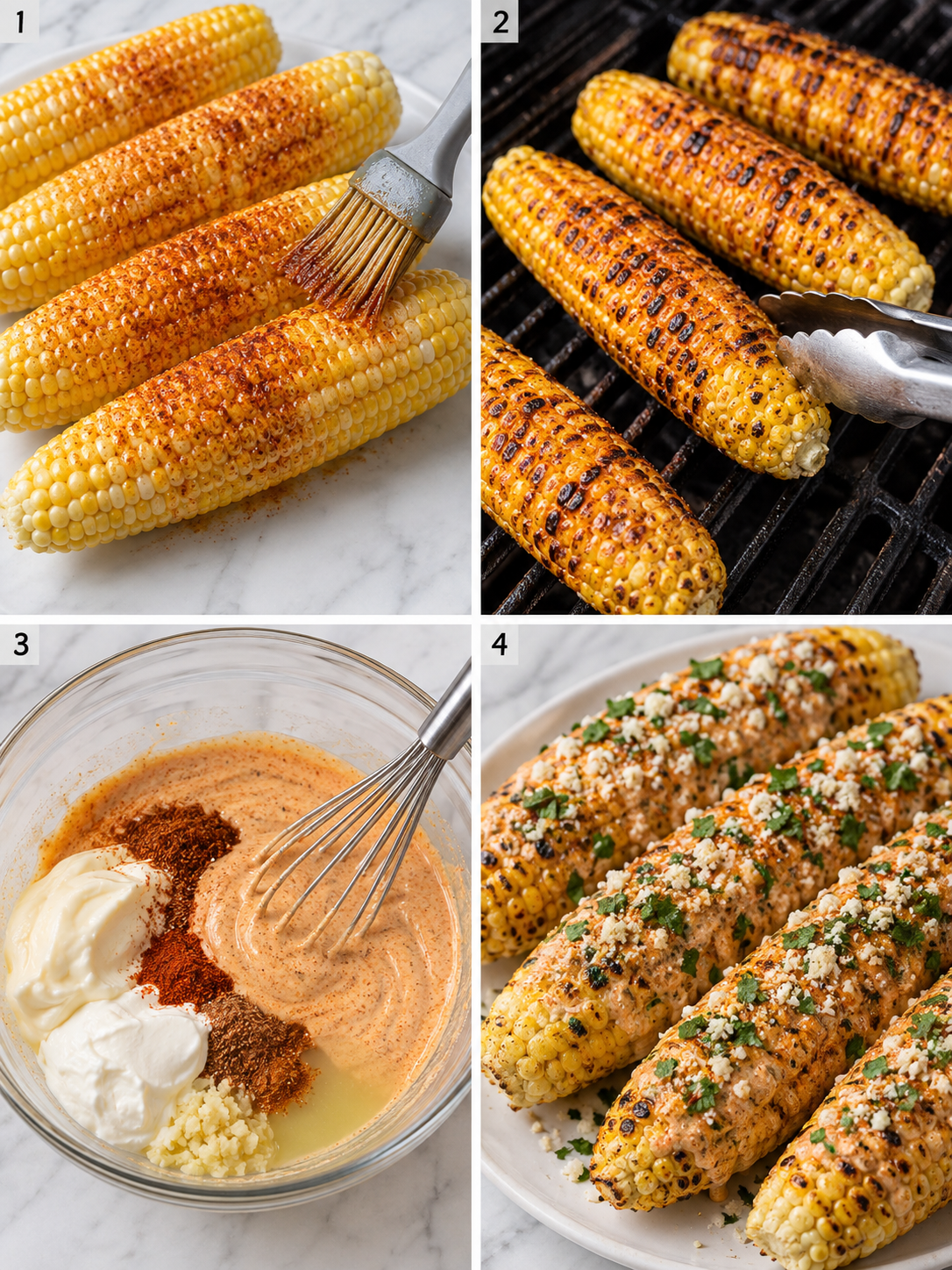 Four steps for making creamy Cajun corn from seasoning to topping