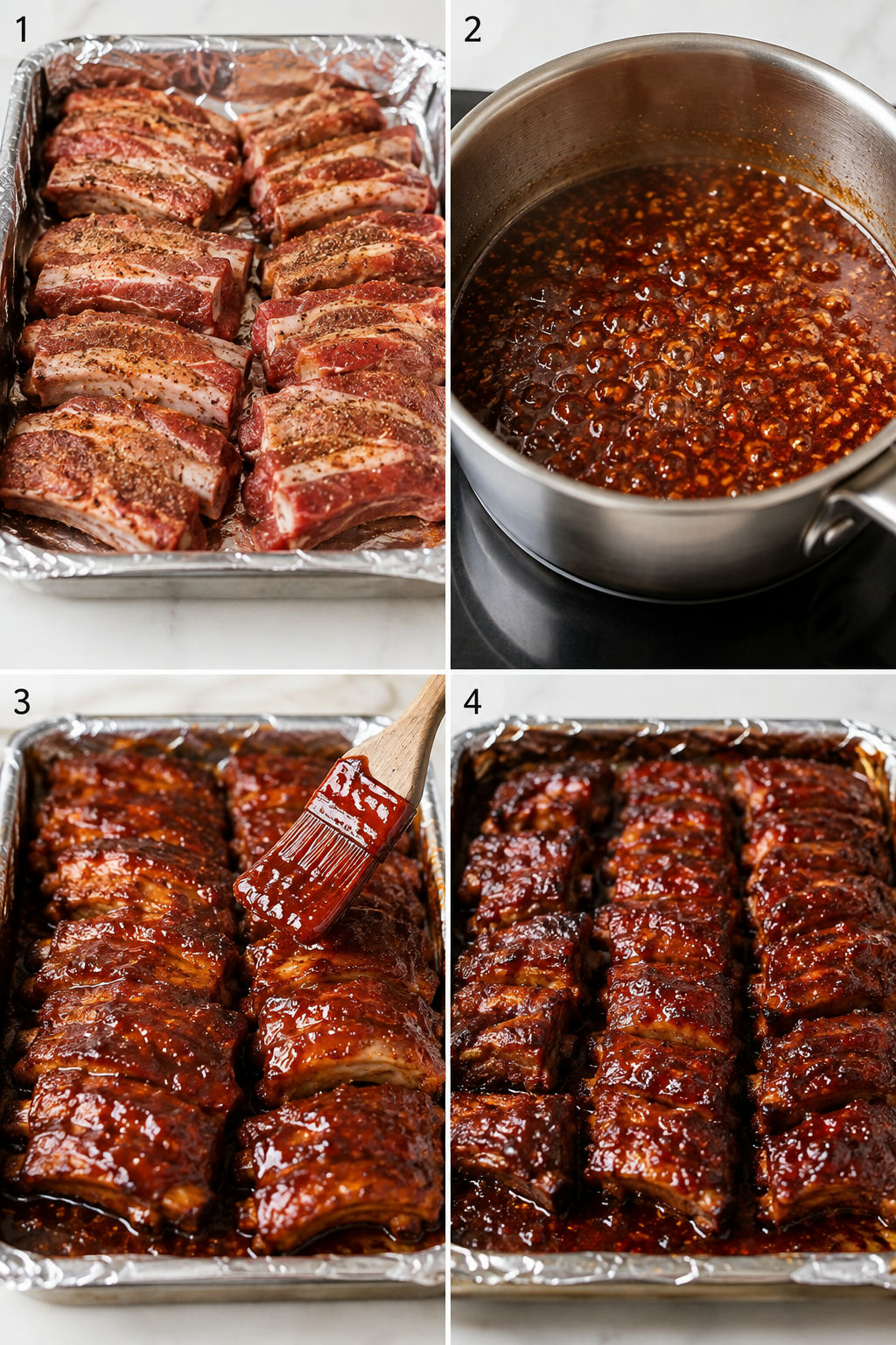 Four cooking steps for sticky spicy honey garlic ribs