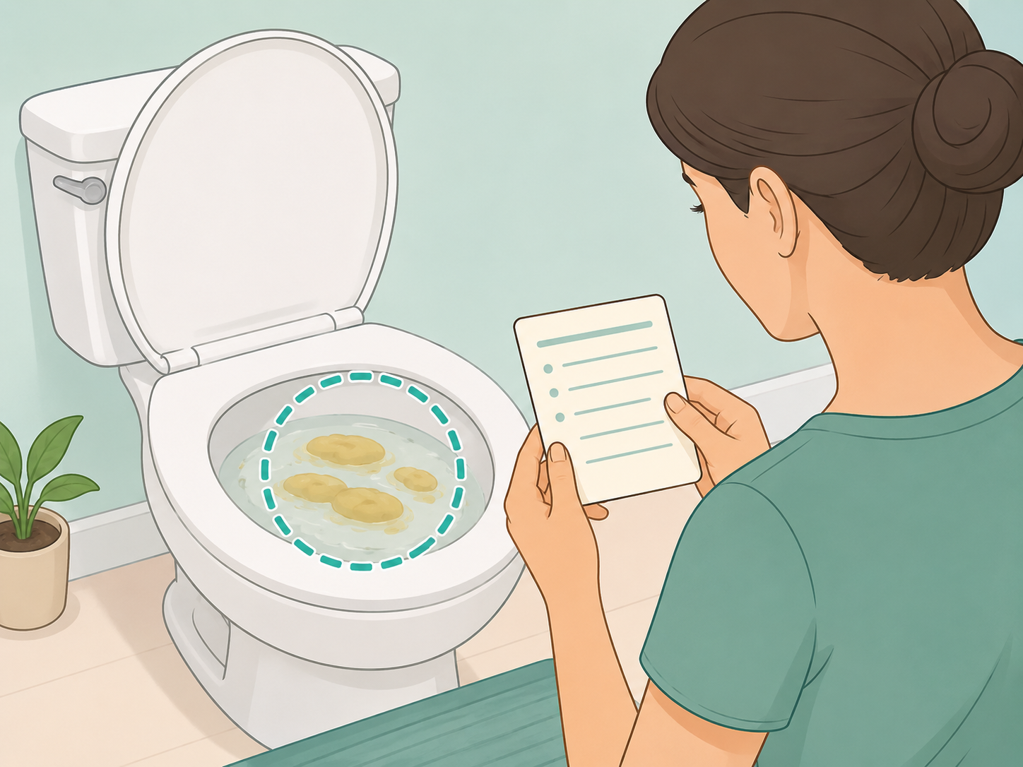 Person noticing oily or pale stool changes.
