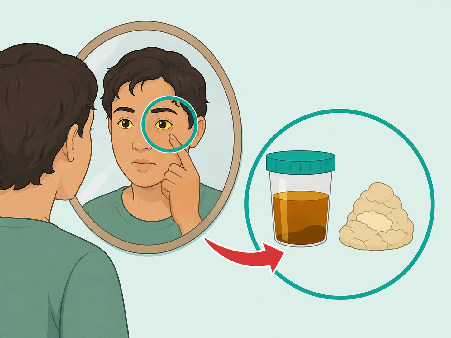 Person checking for jaundice, dark urine, and pale stool.
