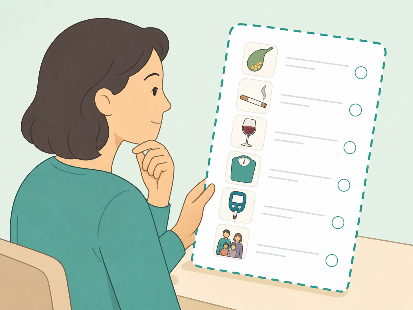 Person reviewing risk factors before a medical appointment.