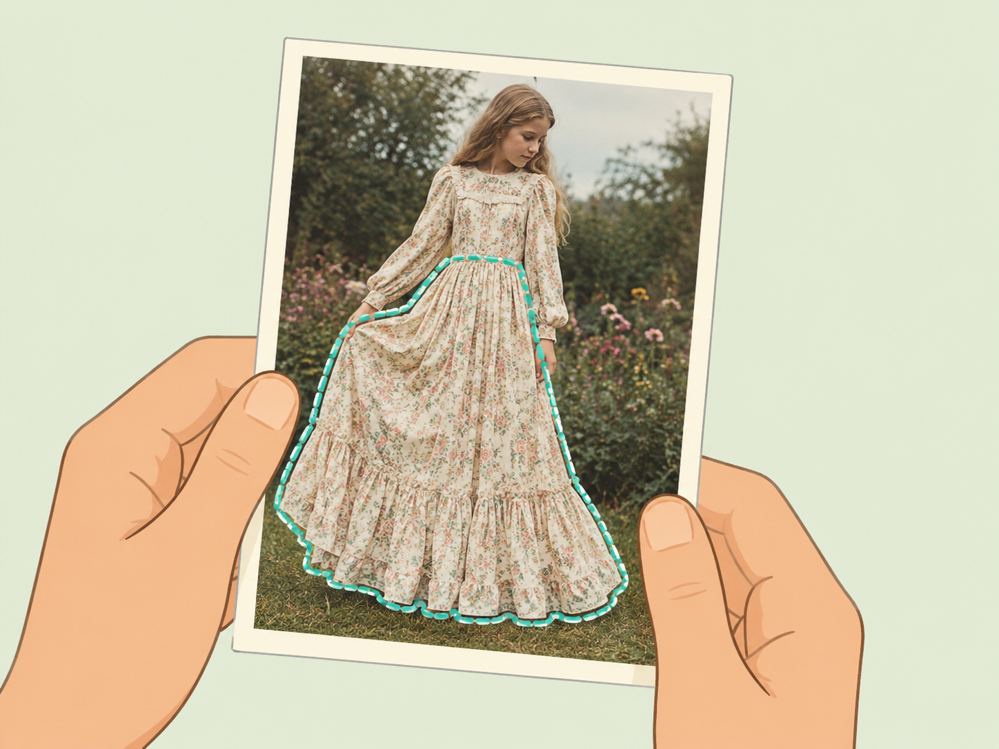 Long prairie-style dress shape highlighted in an old photo.