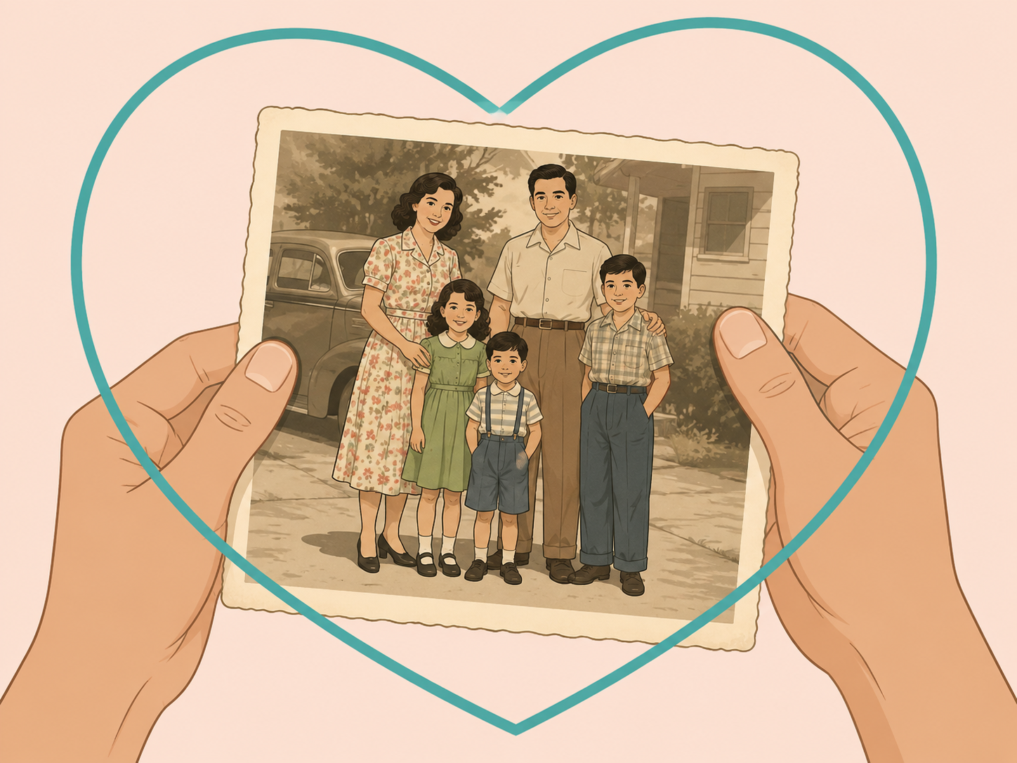 Old family photo handled carefully without judging the person from clothing.