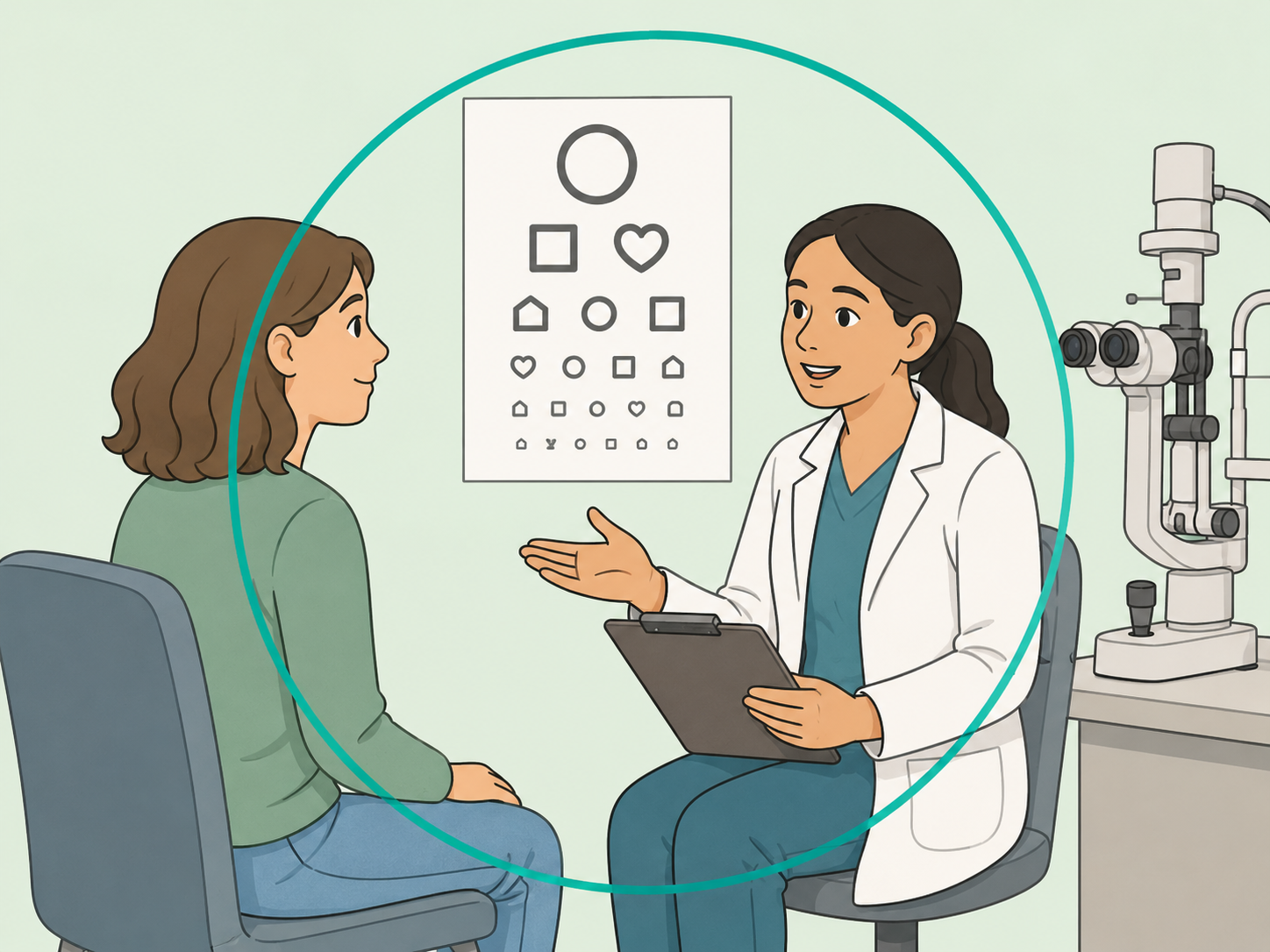 Person consulting an eye care professional after persistent eye discomfort.