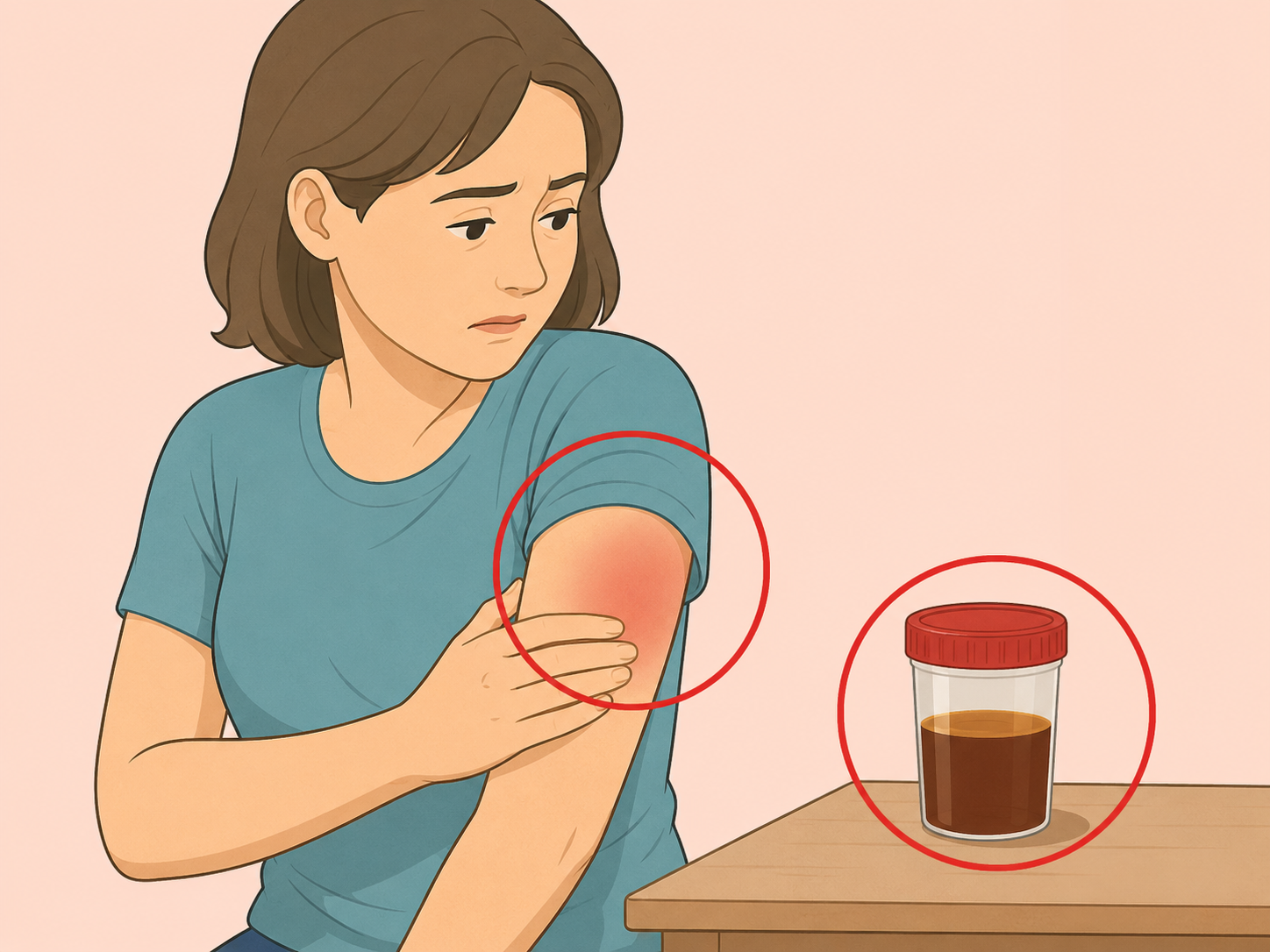 Person noticing muscle pain and dark urine warning signs.