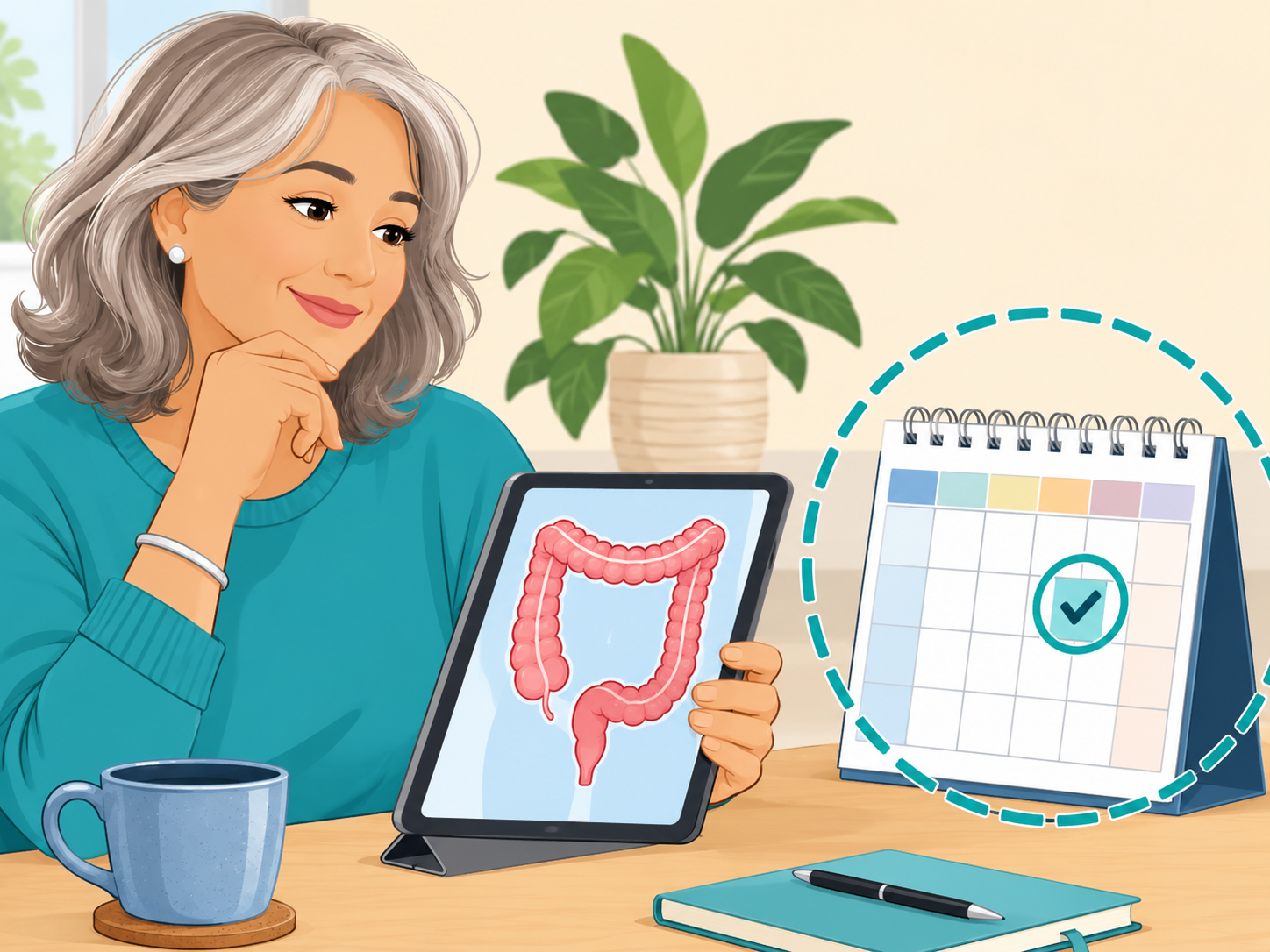 Person reviewing a screening reminder because colon polyps may not cause symptoms.