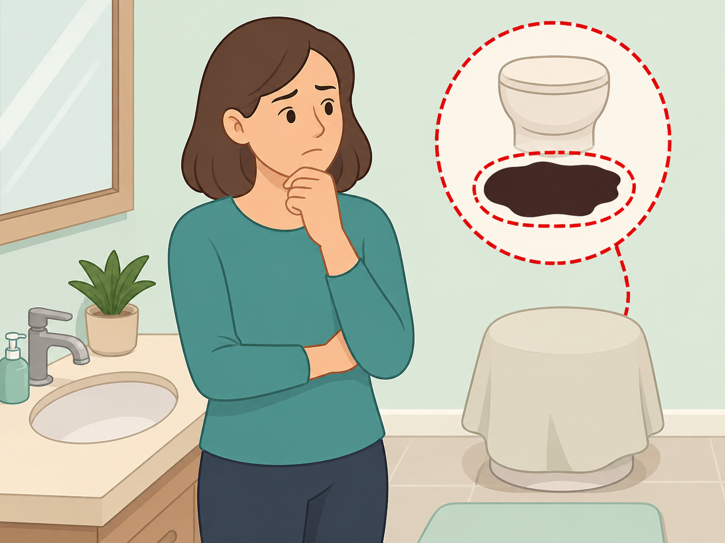 Person noticing unusually black or dark red stool color.