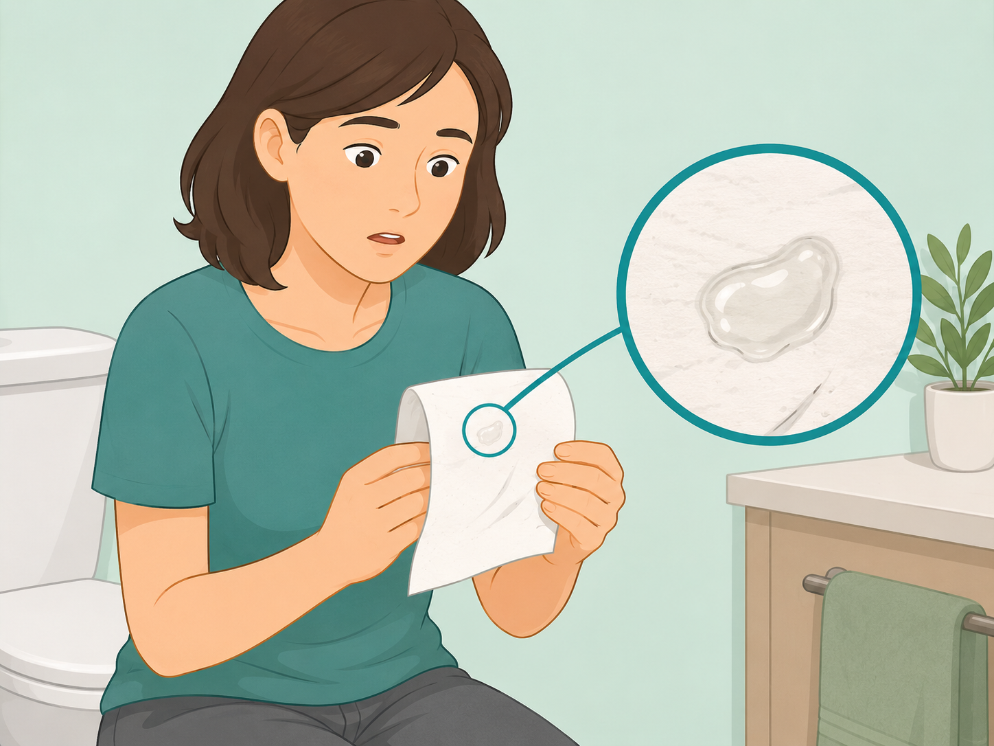 Person noticing unusual mucus after a bowel movement.